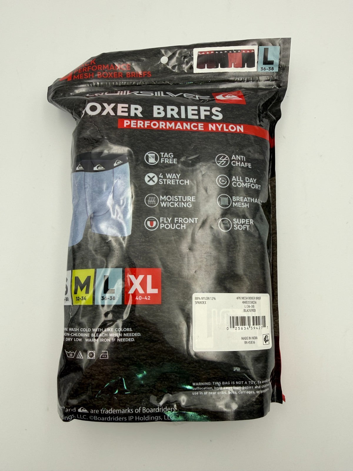 Quiksilver Mesh Boxer Brief Men's Large Red/Black Performance Underwear 4-Pack