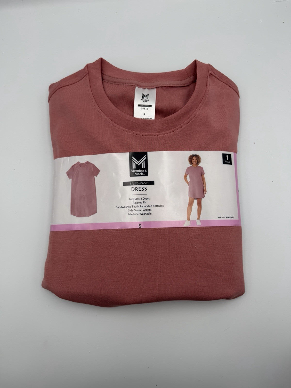 NEW Member's Mark Sandwash Dress Women's SIZE Small Pink Relaxed Fit