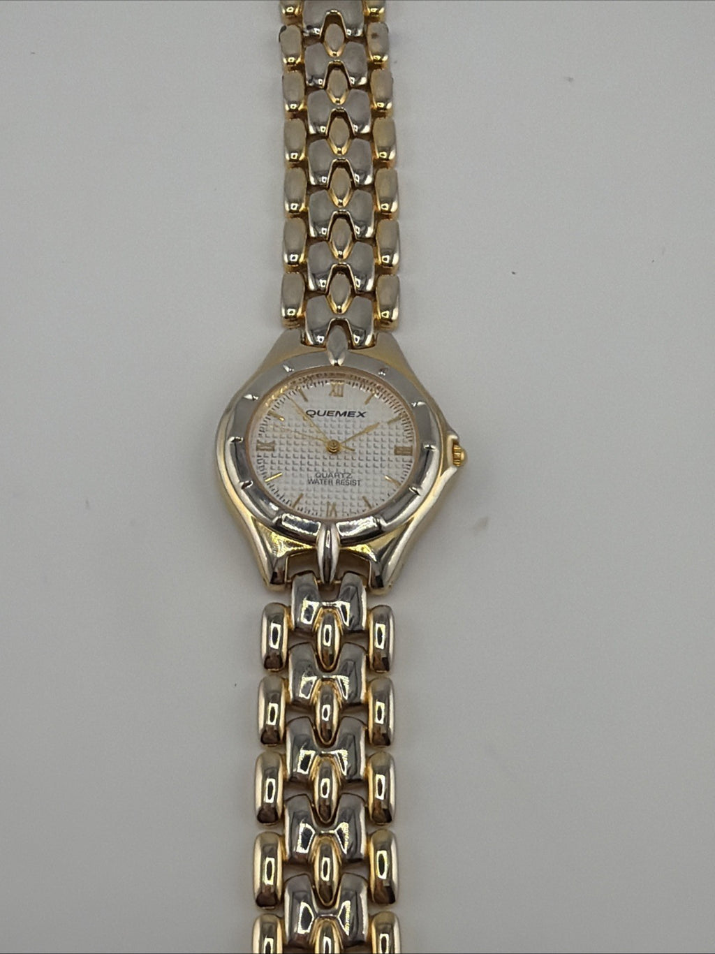 Vintage Quemex Watch Silver Gold Tone Quartz Water Resistant Needs Battery
