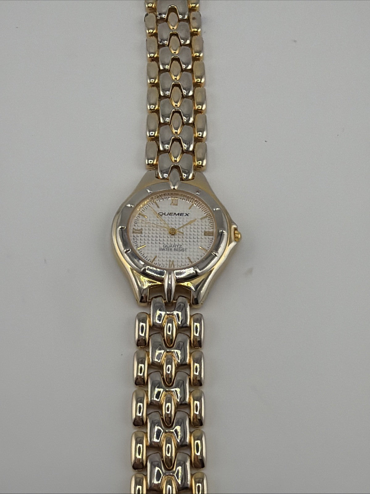 Vintage Quemex Watch Silver Gold Tone Quartz Water Resistant Needs Battery