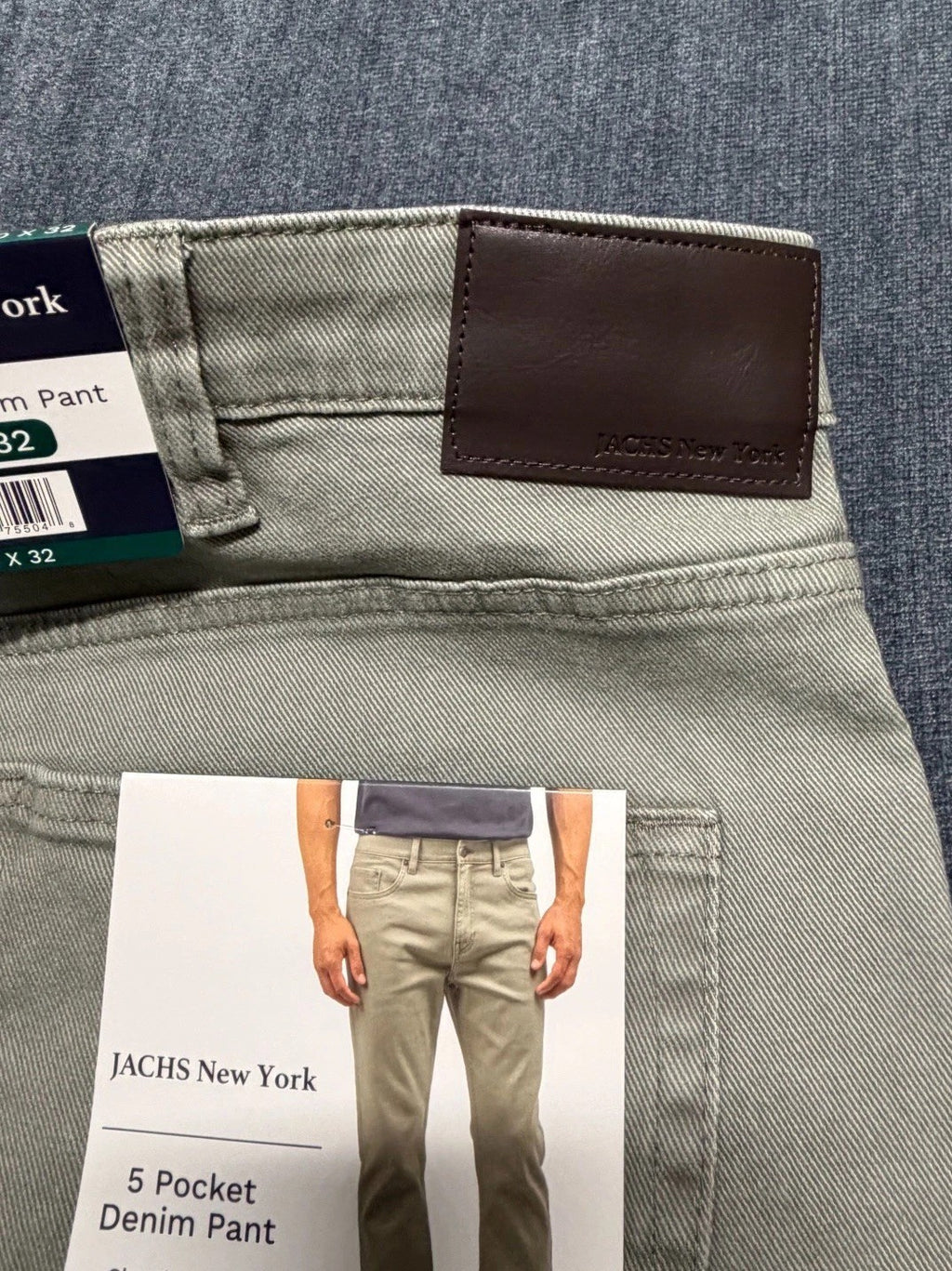 NWT Jachs New York Denim Pant Men's 40X32 Gray Straight Leg Casual 5-Pockets