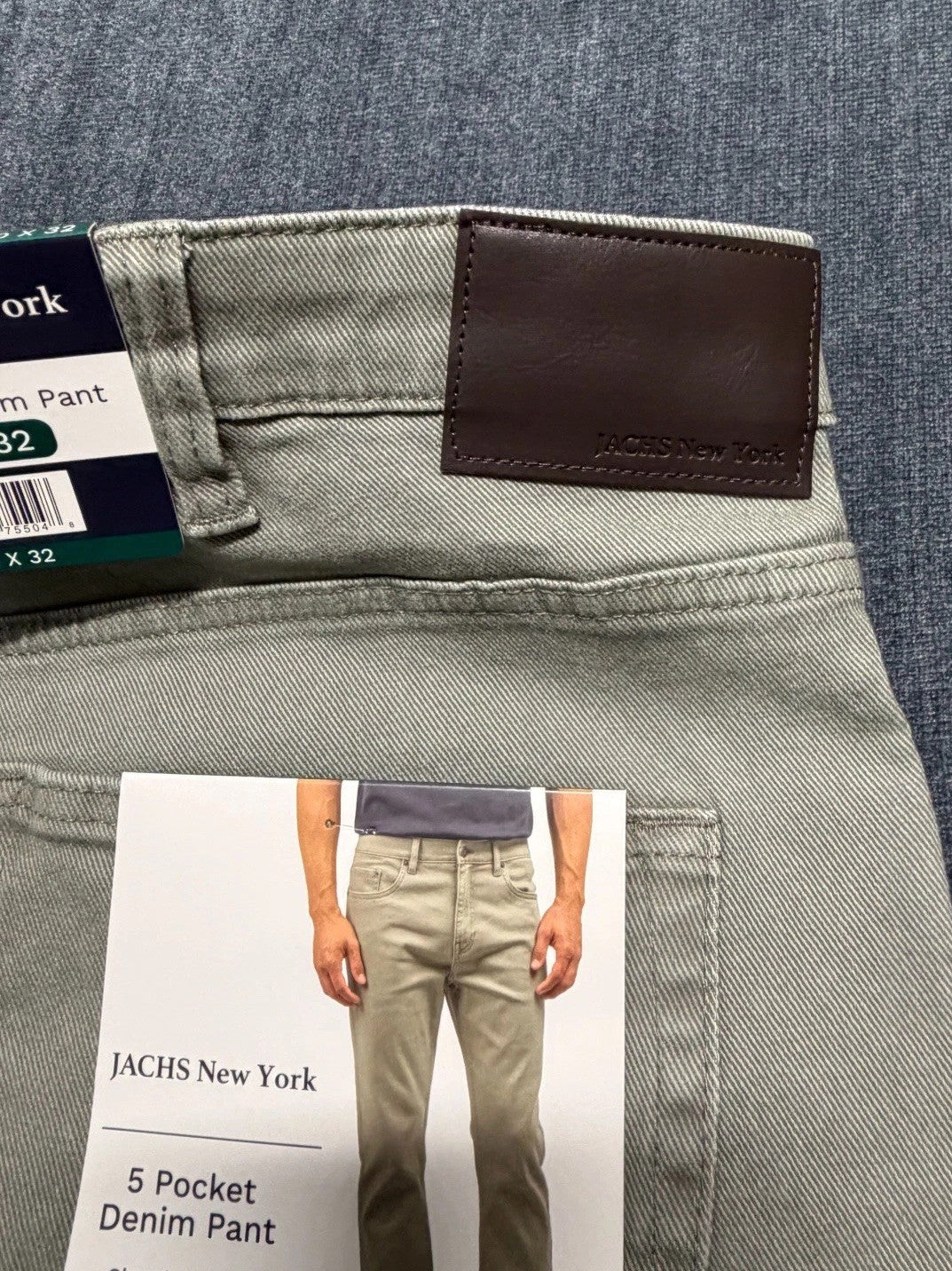 NWT Jachs New York Denim Pant Men's 40X32 Gray Straight Leg Casual 5-Pockets