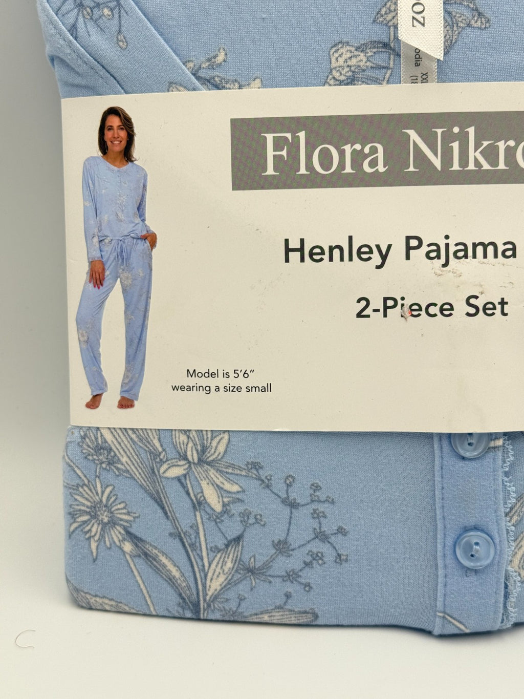 NWT Flora Nikrooz 2-Piece Henley Pajama Set Women's 2XL Blue Floral Long Sleeve