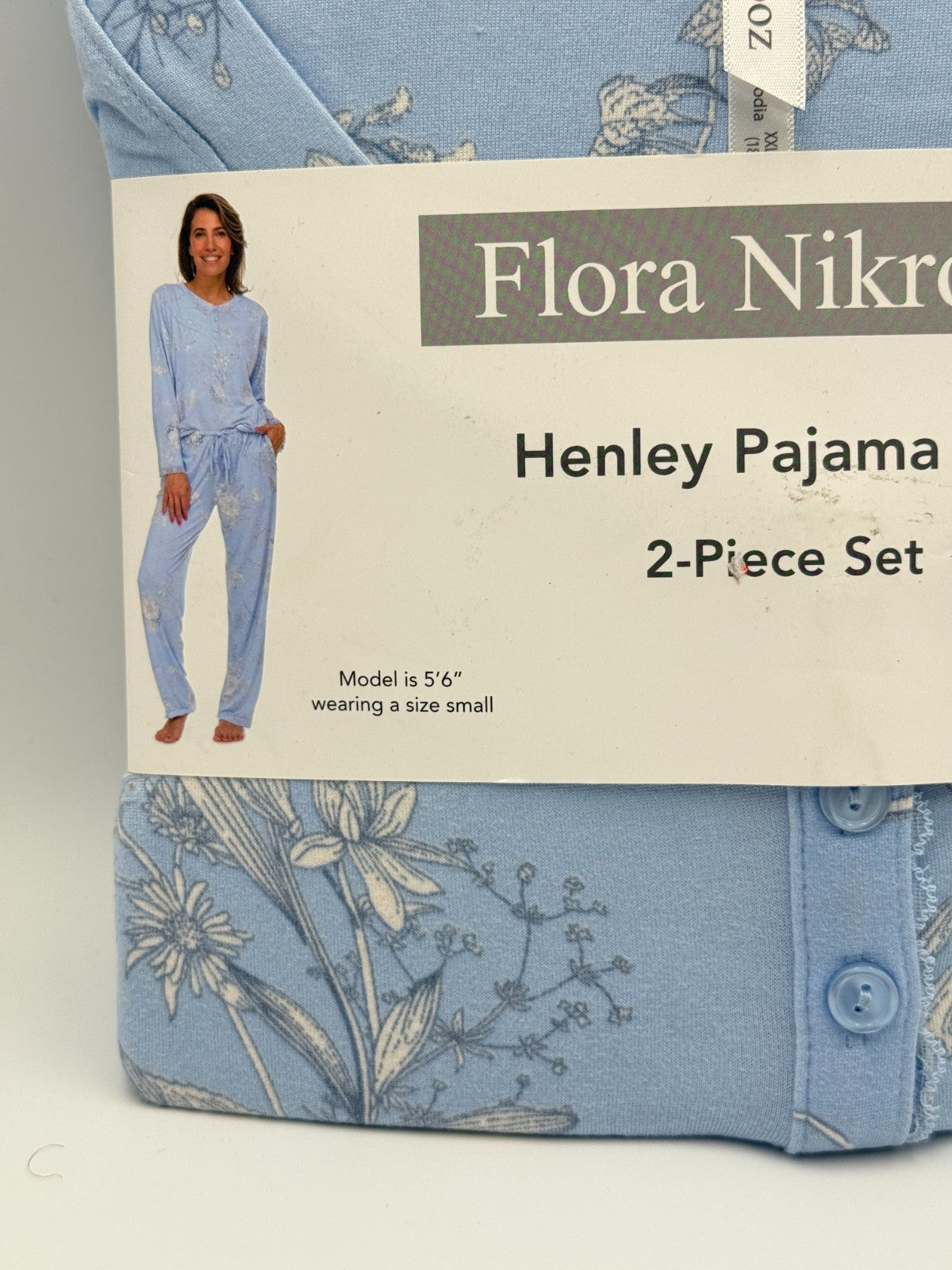 NWT Flora Nikrooz 2-Piece Henley Pajama Set Women's 2XL Blue Floral Long Sleeve