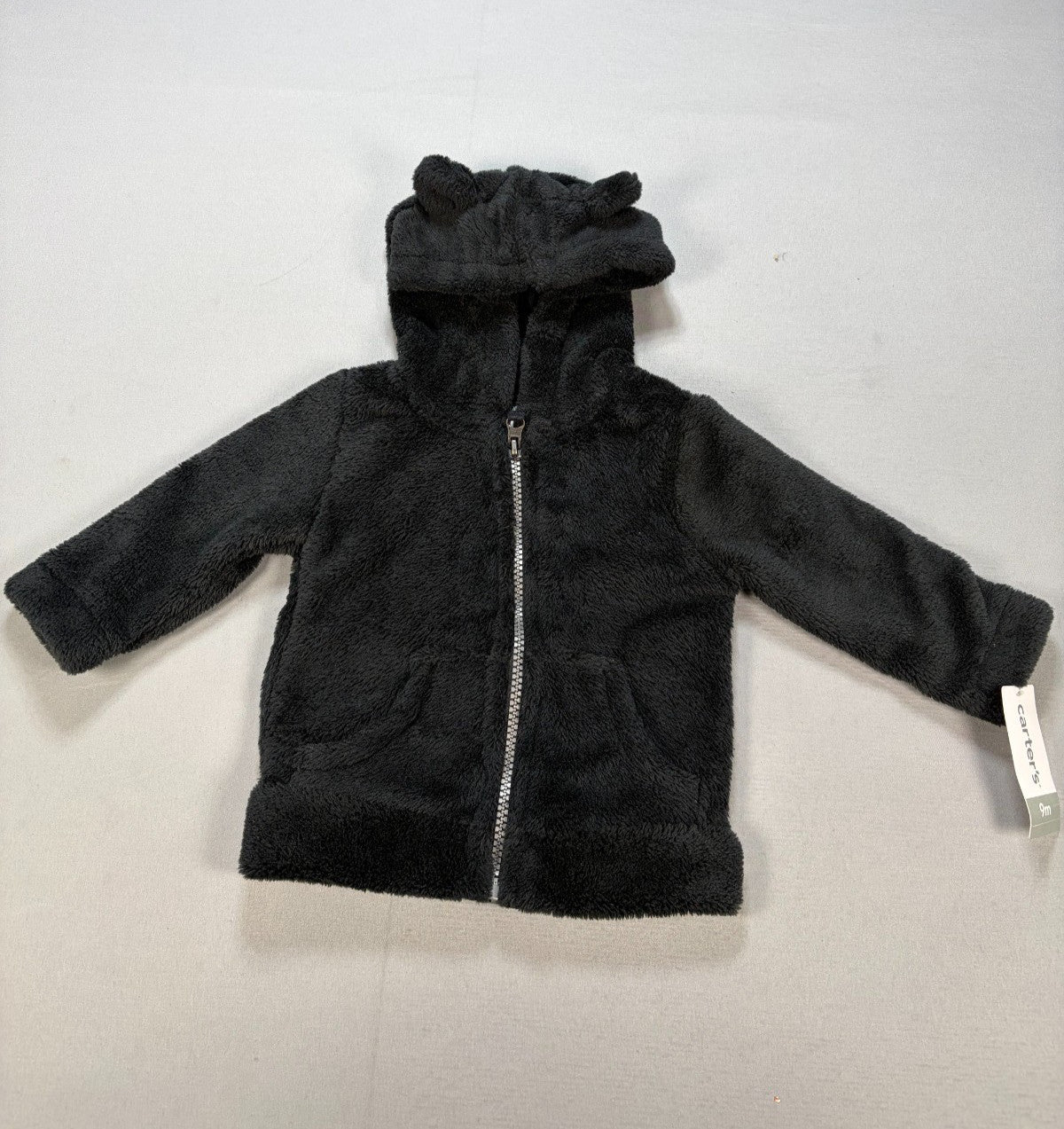 NWT Carter's Fleece Hooded Jacket Toddler Baby 9 Months Black Full-Zip Winter