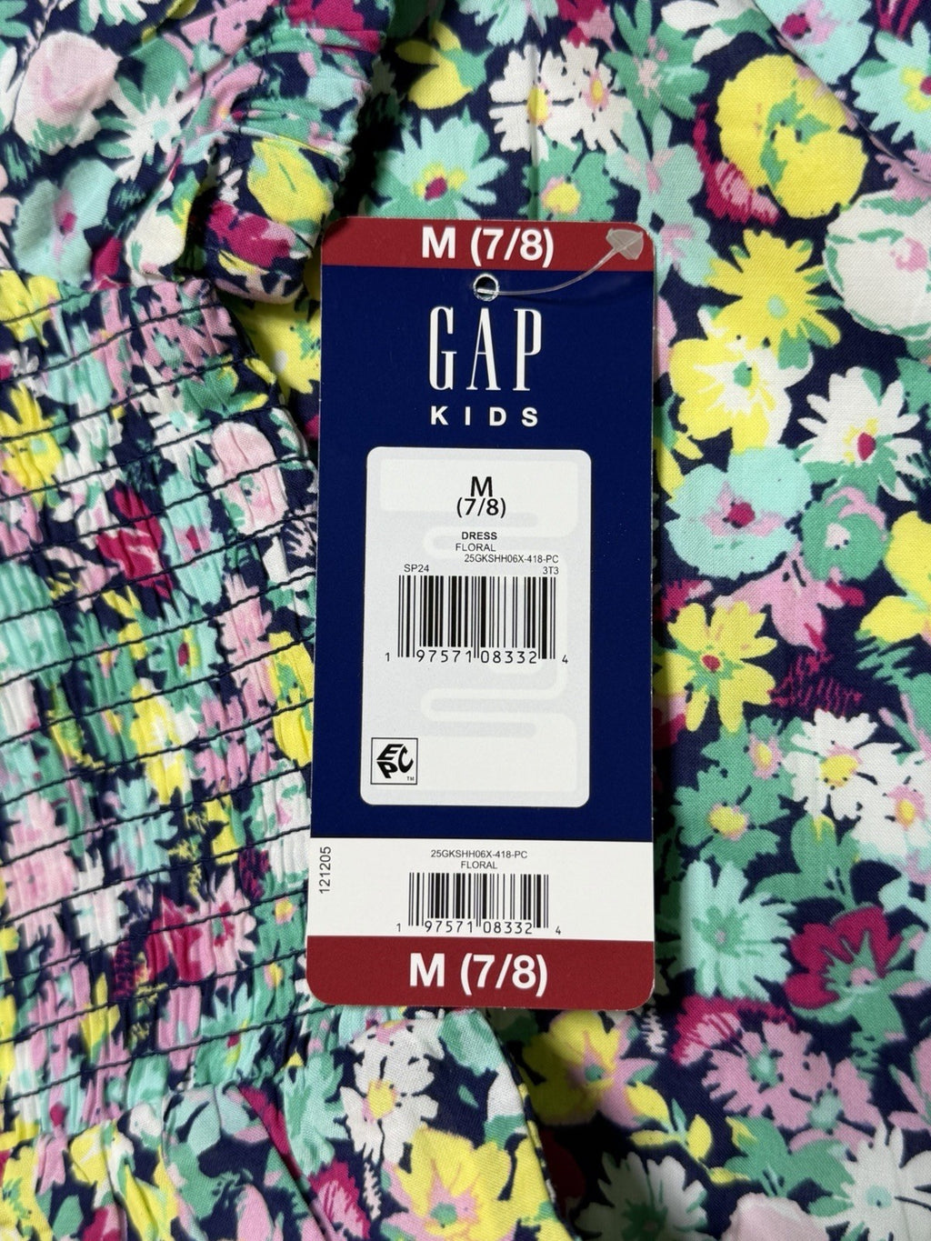 NWT Gap Knee Length Smocked Dress Girls M (7/8) Multicolor Floral Short-Sleeve