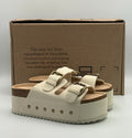 New Ziitop Double Buckle Flat Footbed Sandal Women's 7 Beige Leather Platform