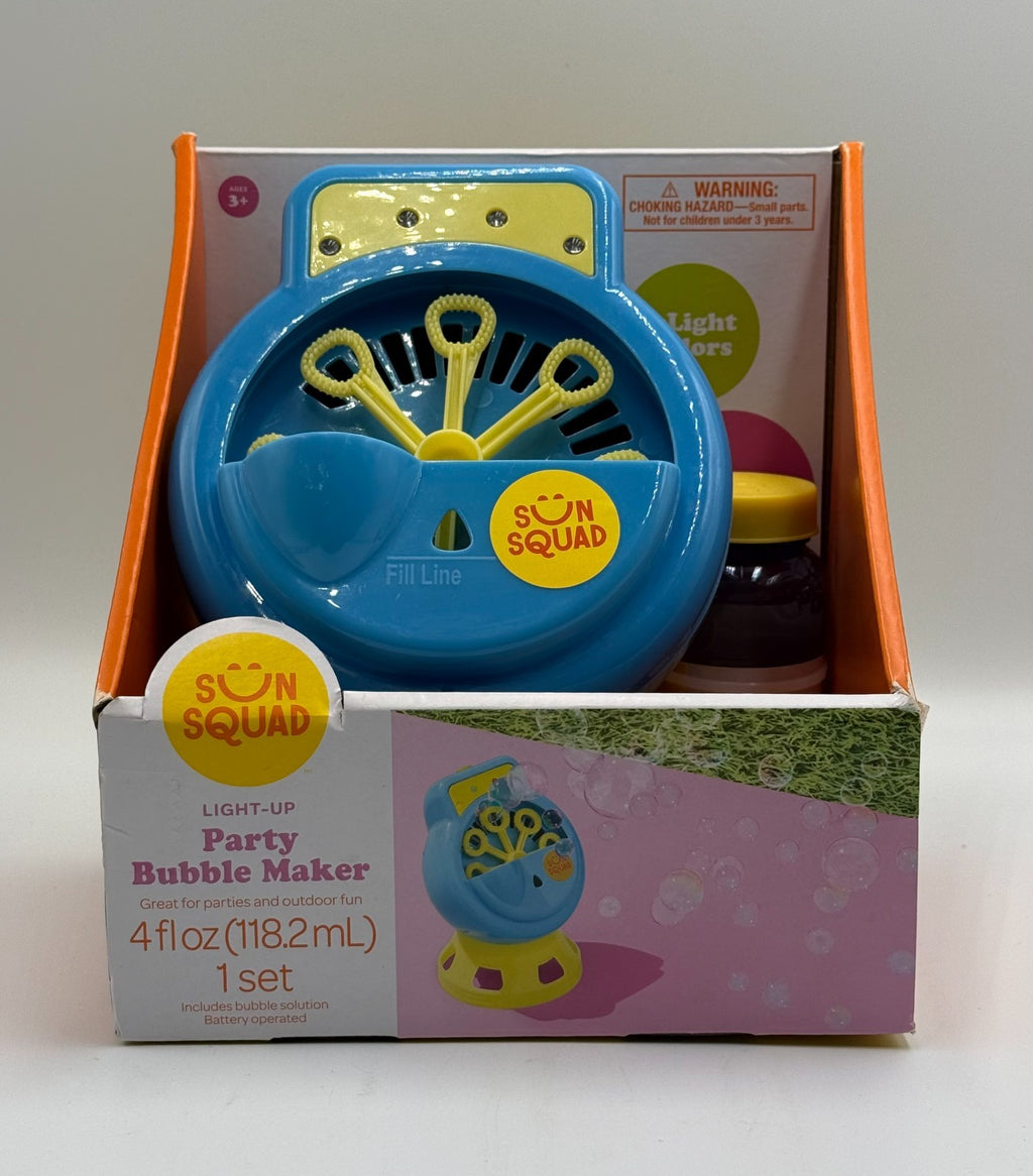 New Sun Squad Kids Blue Yellow Light-Up Bubble Maker Machine Outdoor Toy - 4 Oz