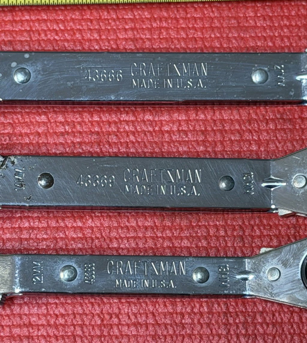 Craftsman Tools 3PC Metric Offset Box End Ratcheting Wrench Set 12MM-21MM USA