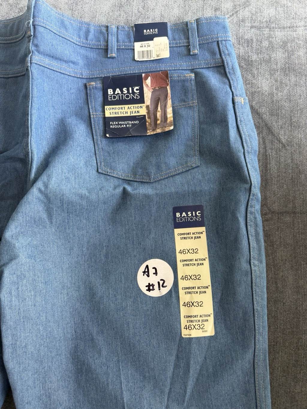 Basic Editions Comfort Action Stretch Men’s 46W X 32L Denim Blue Light Jeans NWT