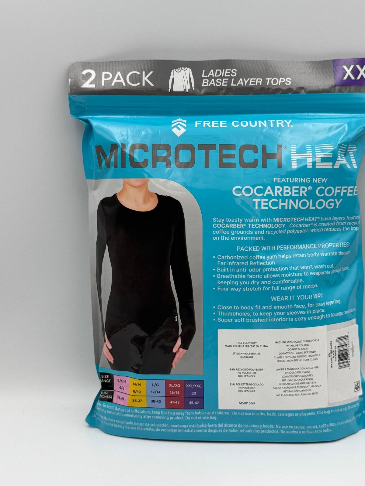 Free Country Microtech Heat Base Layer Tops Women s 2XL Black Preppy - Pack of 2
