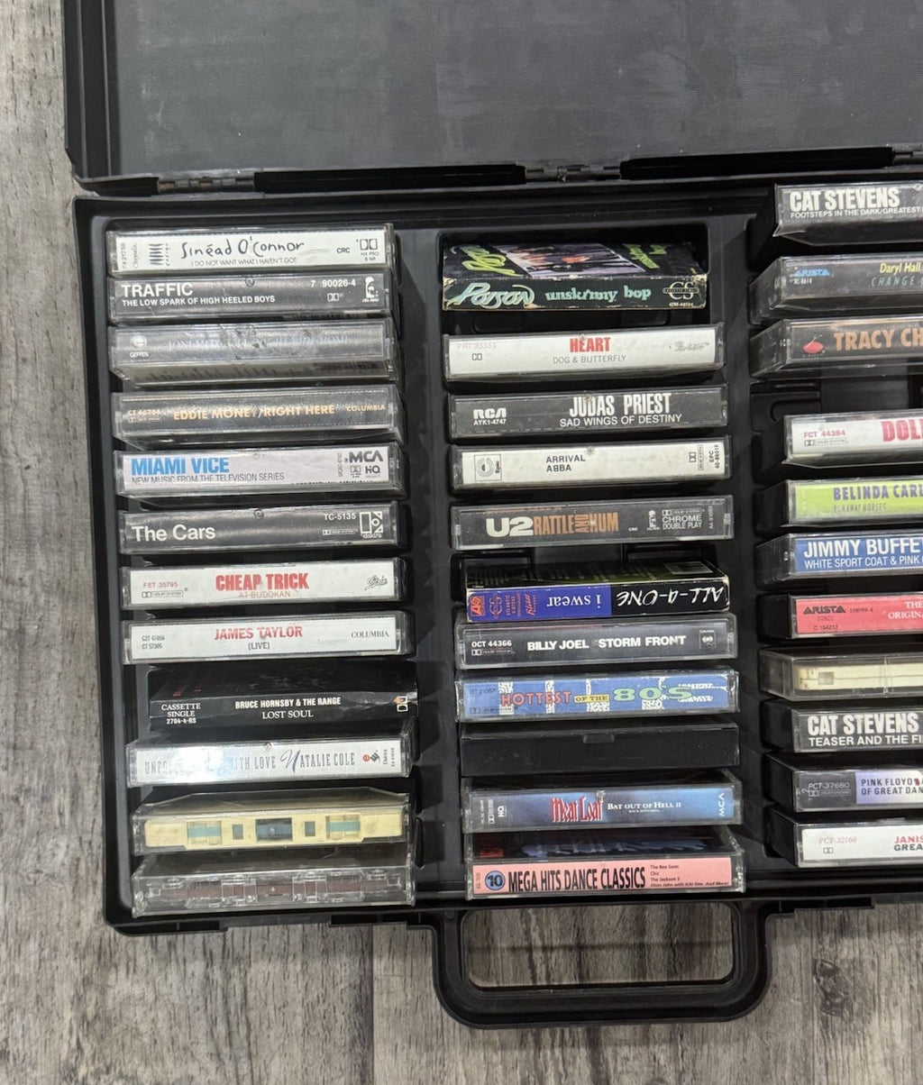 Cassette Tape Lot Of 34 Pop, R&B ,Rock" W/Carrying Case 1970’s 1980's 1990's