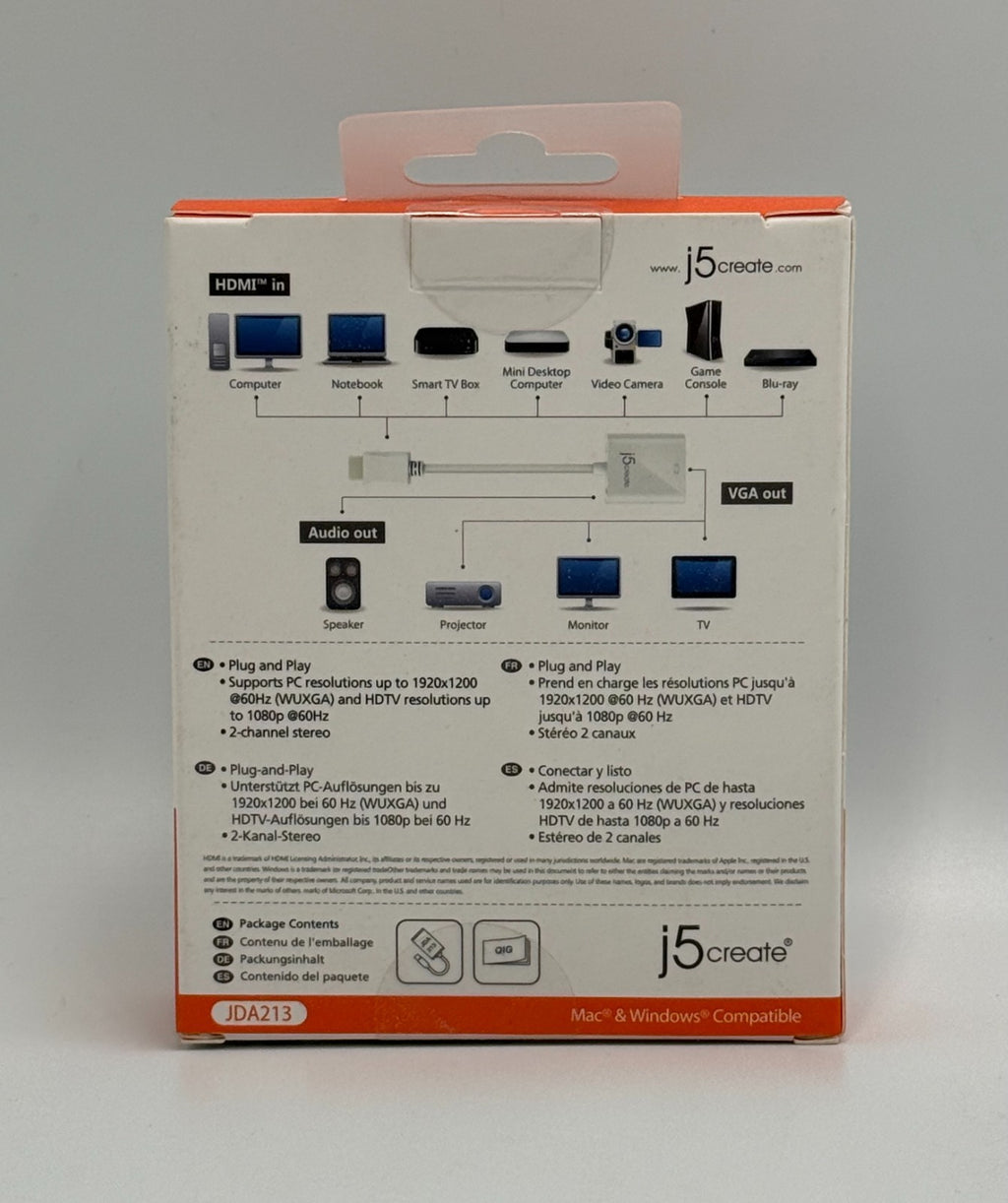 New J5create JDA213 White HDMI to VGA Adapter Video Audio Converter Mac Windows