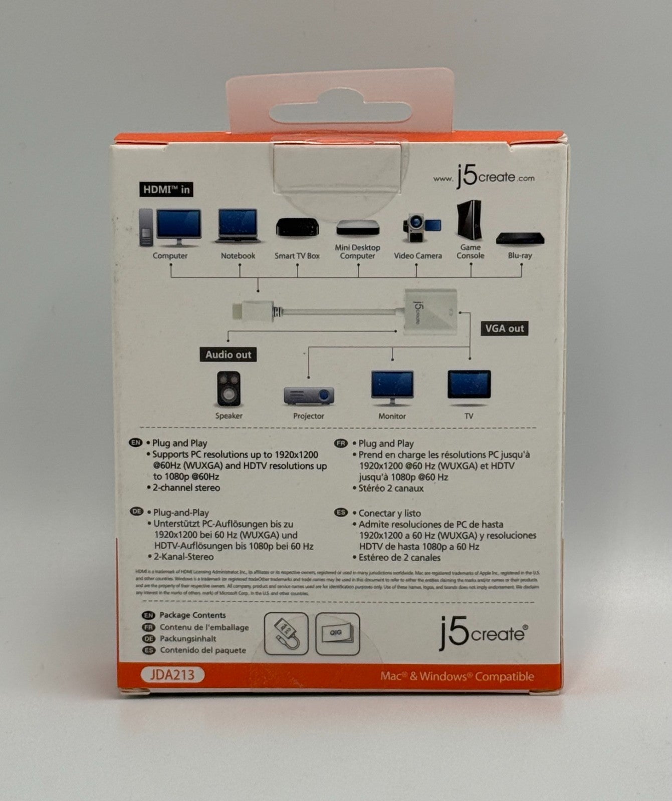 New J5create JDA213 White HDMI to VGA Adapter Video Audio Converter Mac Windows