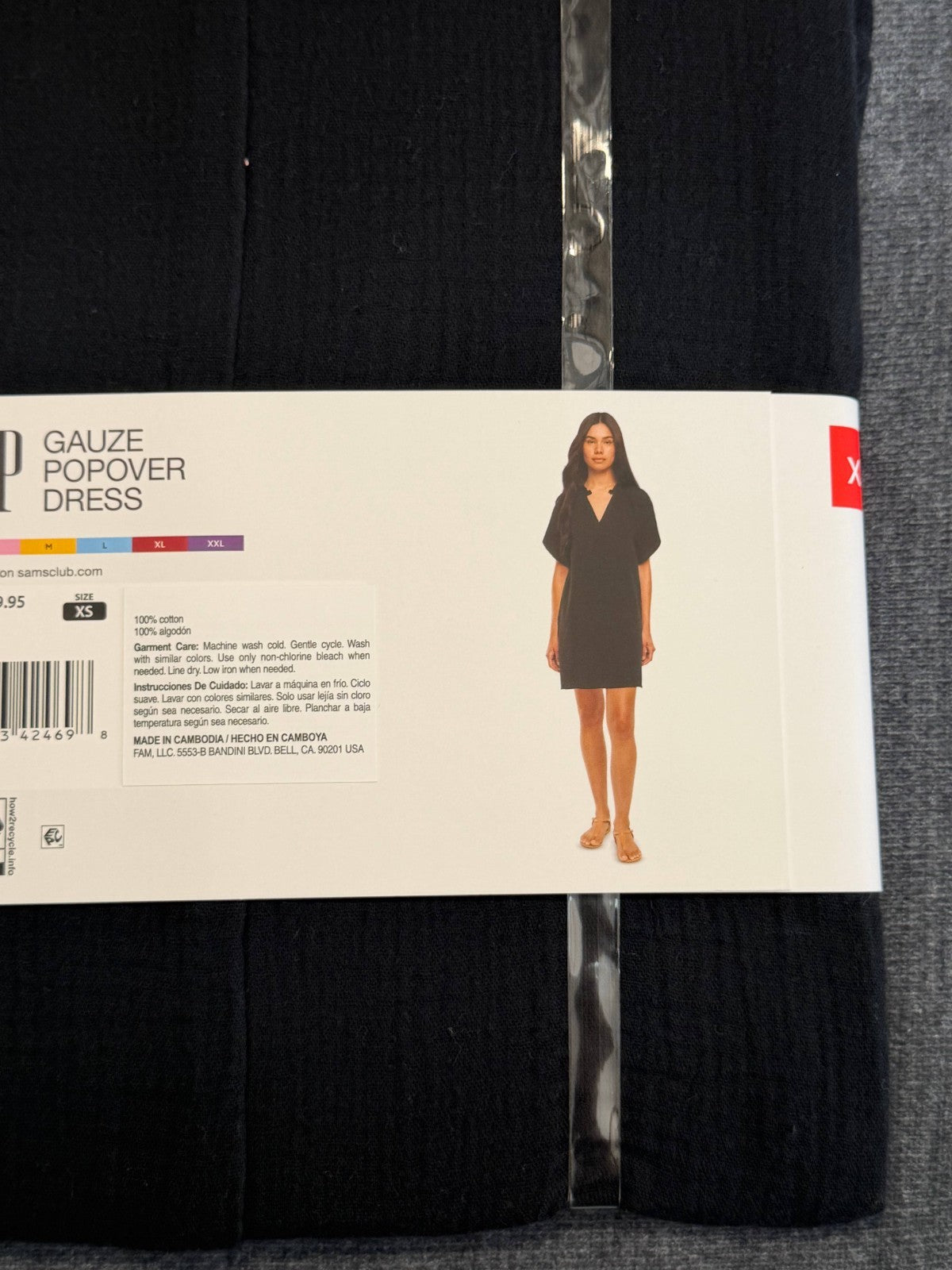 Gap Gauze Popover Dress Women's XS Black Short Sleeve Deep V-Neck 100% Cotton