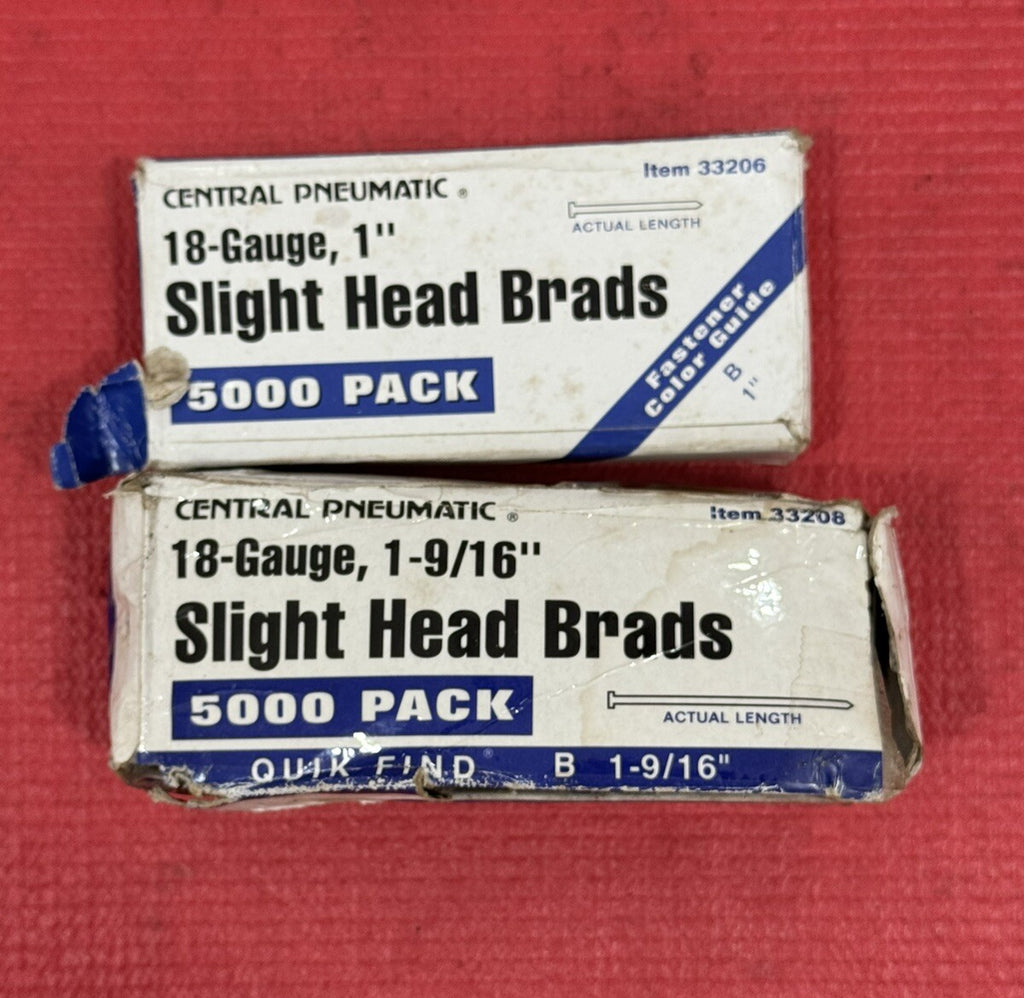Central Pneumatic 2PC 33206 & 33208 18-Gauge Slight Head Brad Nails 1" & 1-9/16”
