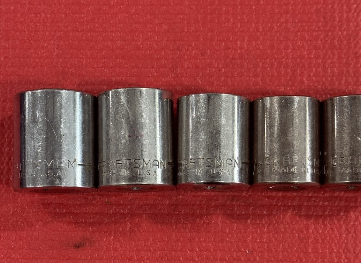 Vintage Craftsman 9pc Set 1/2" Drive 12PT  SAE Shallow Socket Set Made In USA