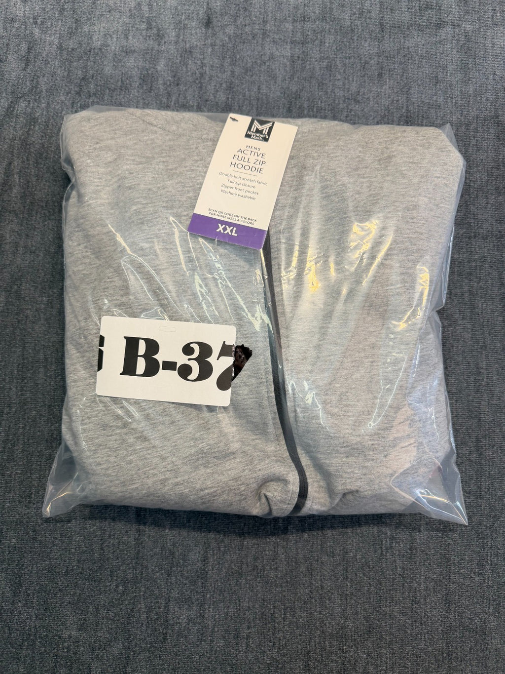 NWT Member's Mark Everyday Full Zip Active Hoodie Men's XXL Gray Long Sleeve