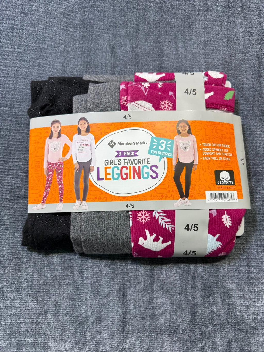 NWT Member's Mark My Favorite Leggings Girls 4/5 Multicolor Preppy - 3-Pack