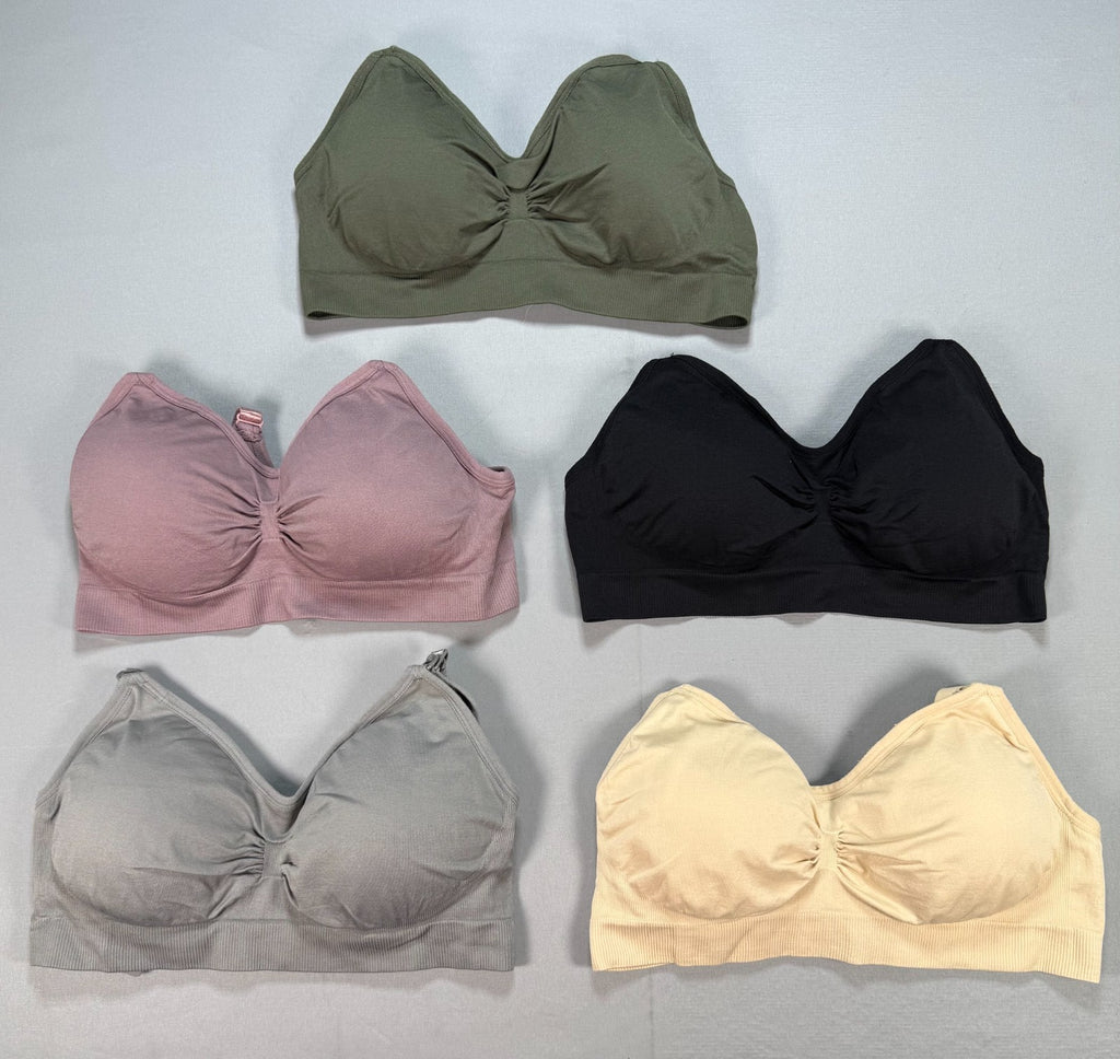Pack of 5 Women's Seamless Ruched Front Comfort Wireless Bras Large Multicolor