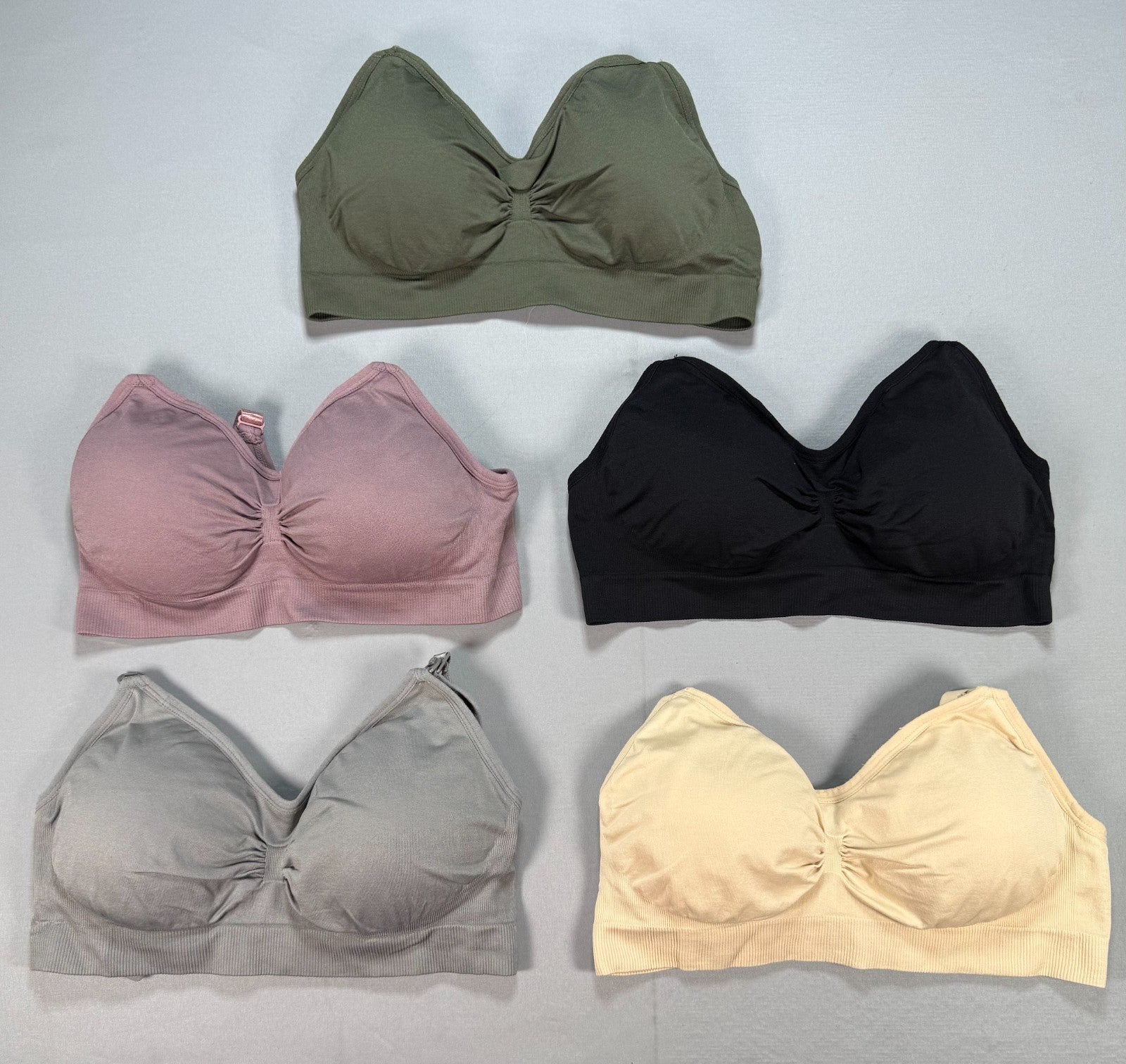 Pack of 5 Women's Seamless Ruched Front Comfort Wireless Bras Large Multicolor