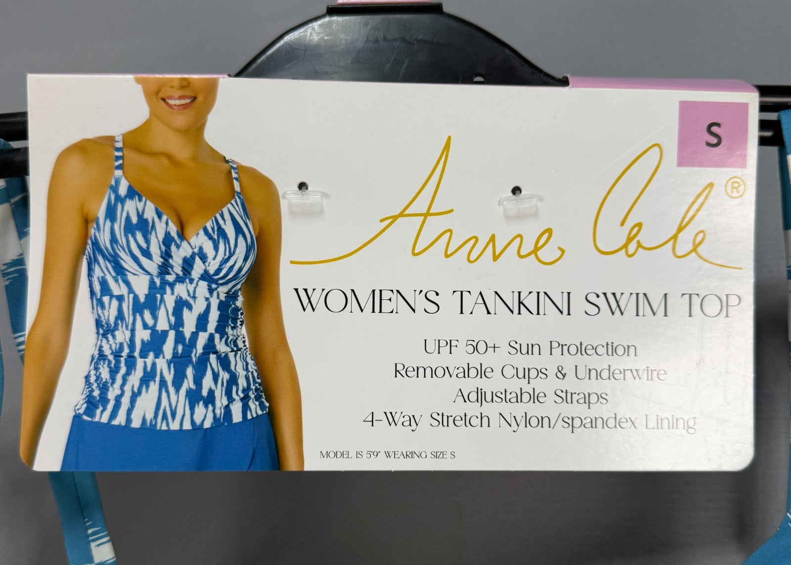 NWT Anne Cole Tankini Swim Top Womens Small Turquoise White UPF 50+ Summer Beach