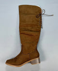 Eettaro Over Knee Faux Suede Boots Women 5 Camel Side Zip Almond Toe Block Heel