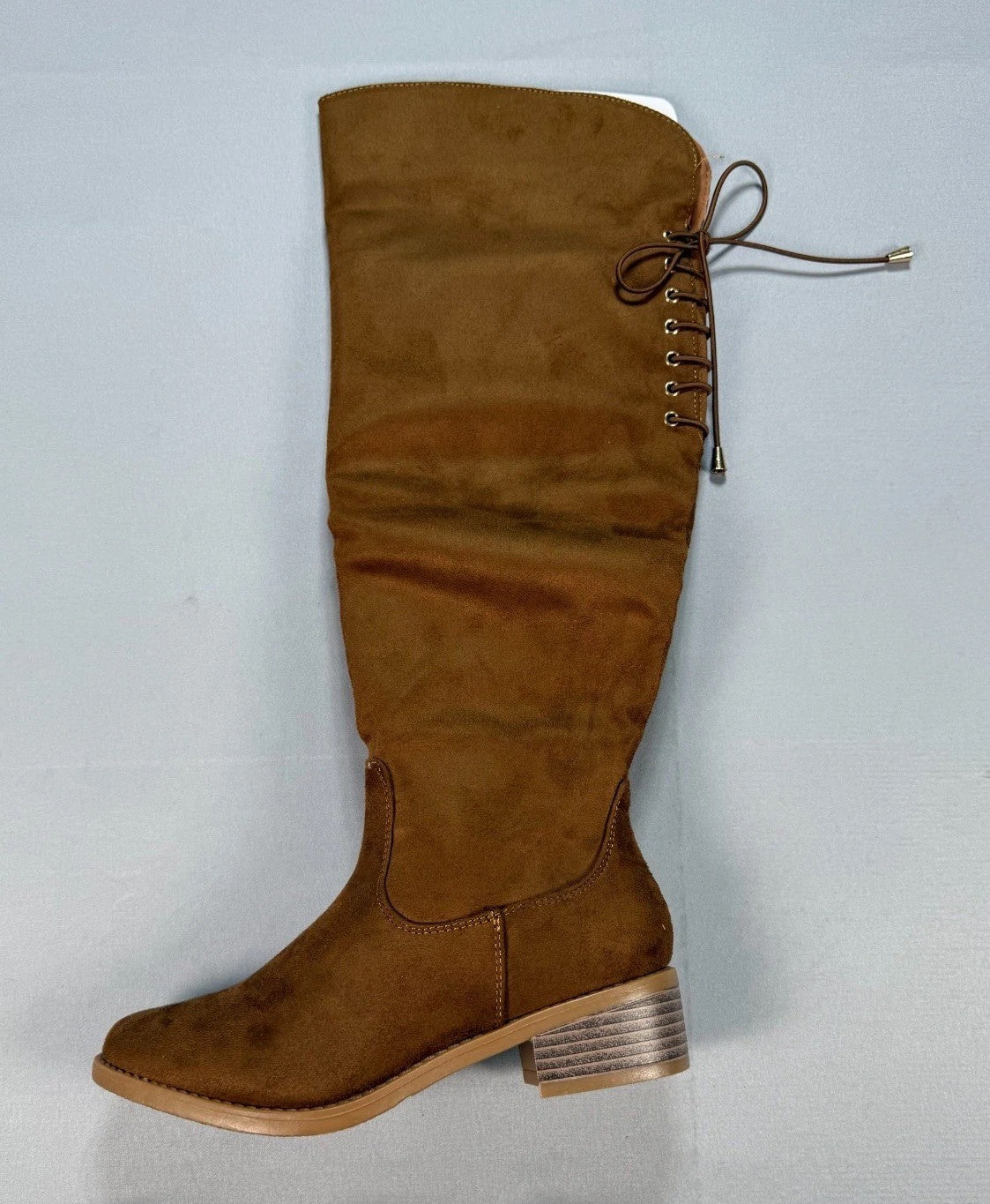 Eettaro Over Knee Faux Suede Boots Women 5 Camel Side Zip Almond Toe Block Heel