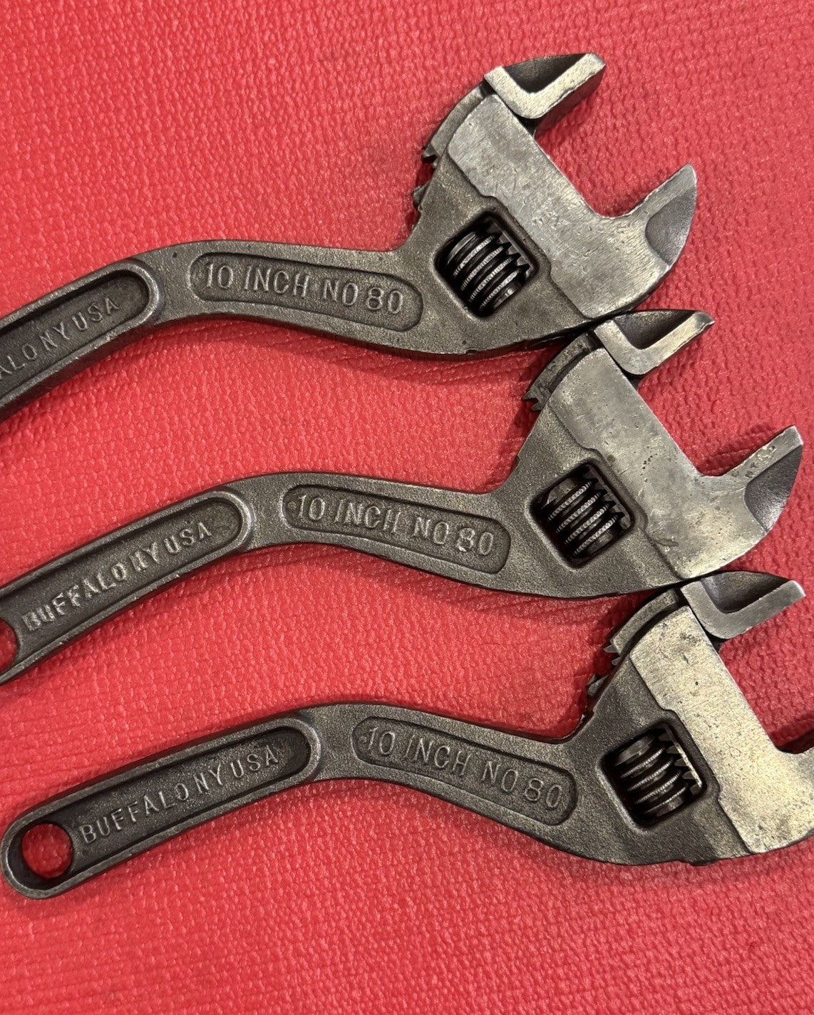 Westcott 10” No. 80 Adjustable Wrench Curved Handle Keystone MFG Buffalo 3pc Lot