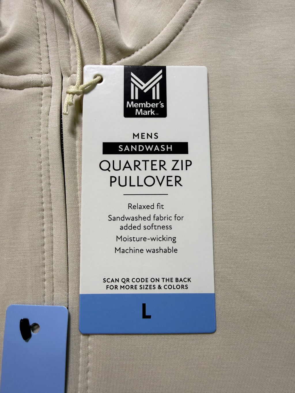 NWT Member's Mark Quarter Zip Pullover Sweatshirt Men's Large Beige Long Sleeve