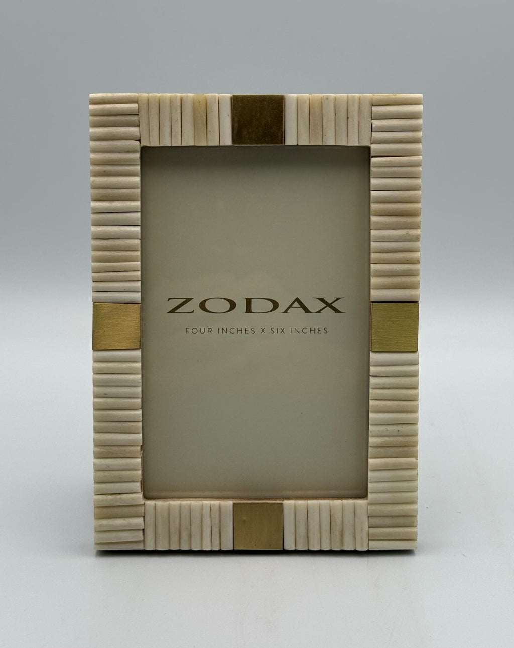 Zodax Lagos Horn and Brass Photo Picture Frame Cream Ribbed Boho Decor -4x6” NEW
