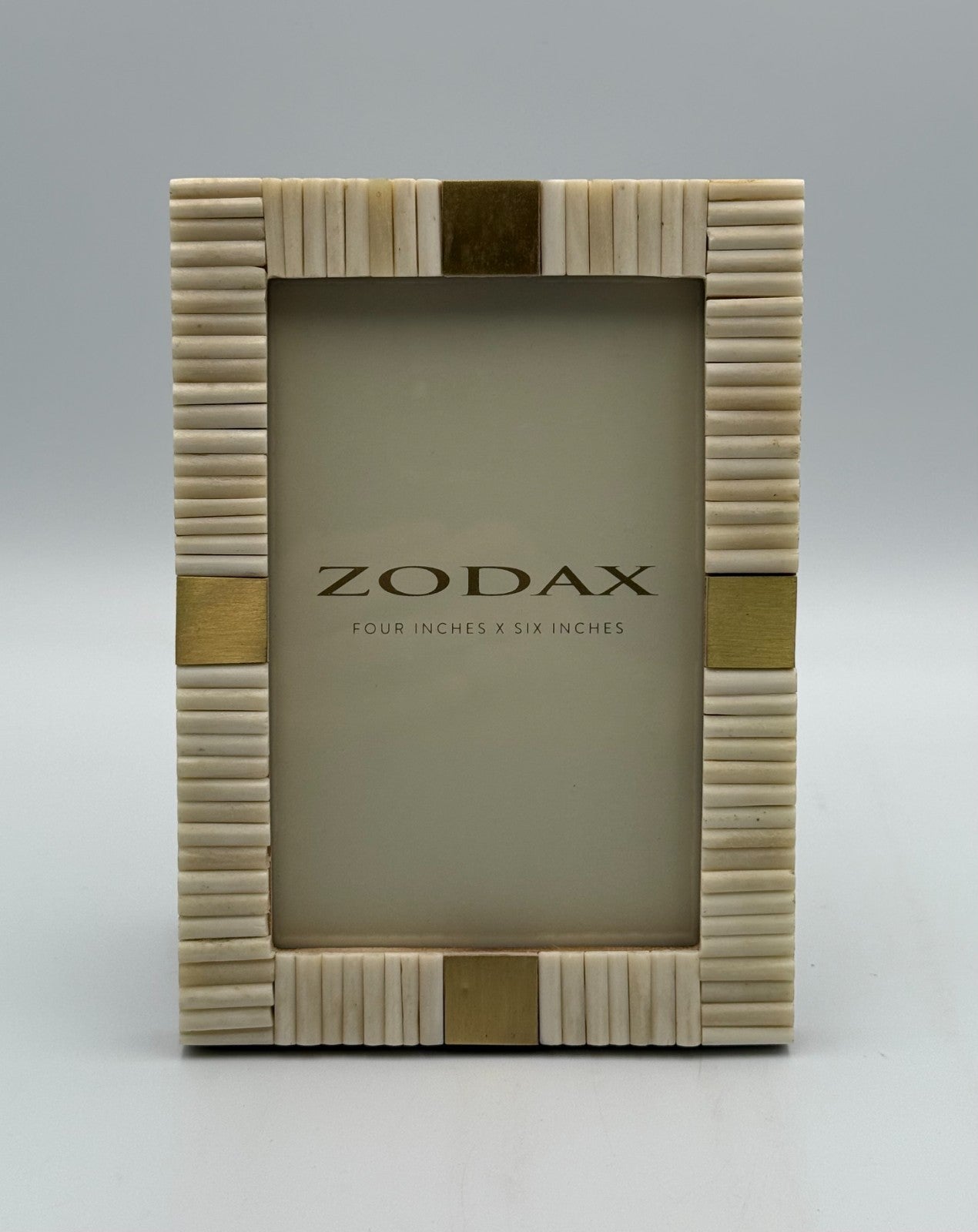 Zodax Lagos Horn and Brass Photo Picture Frame Cream Ribbed Boho Decor -4x6” NEW