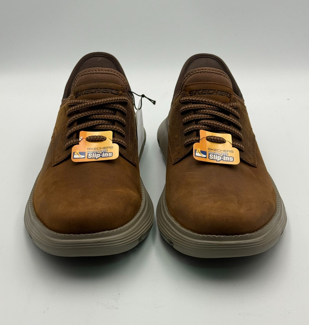 New Skechers Garza Gervin Slip in Sneakers Men's 8.5 Dark Brown Low Top Leather
