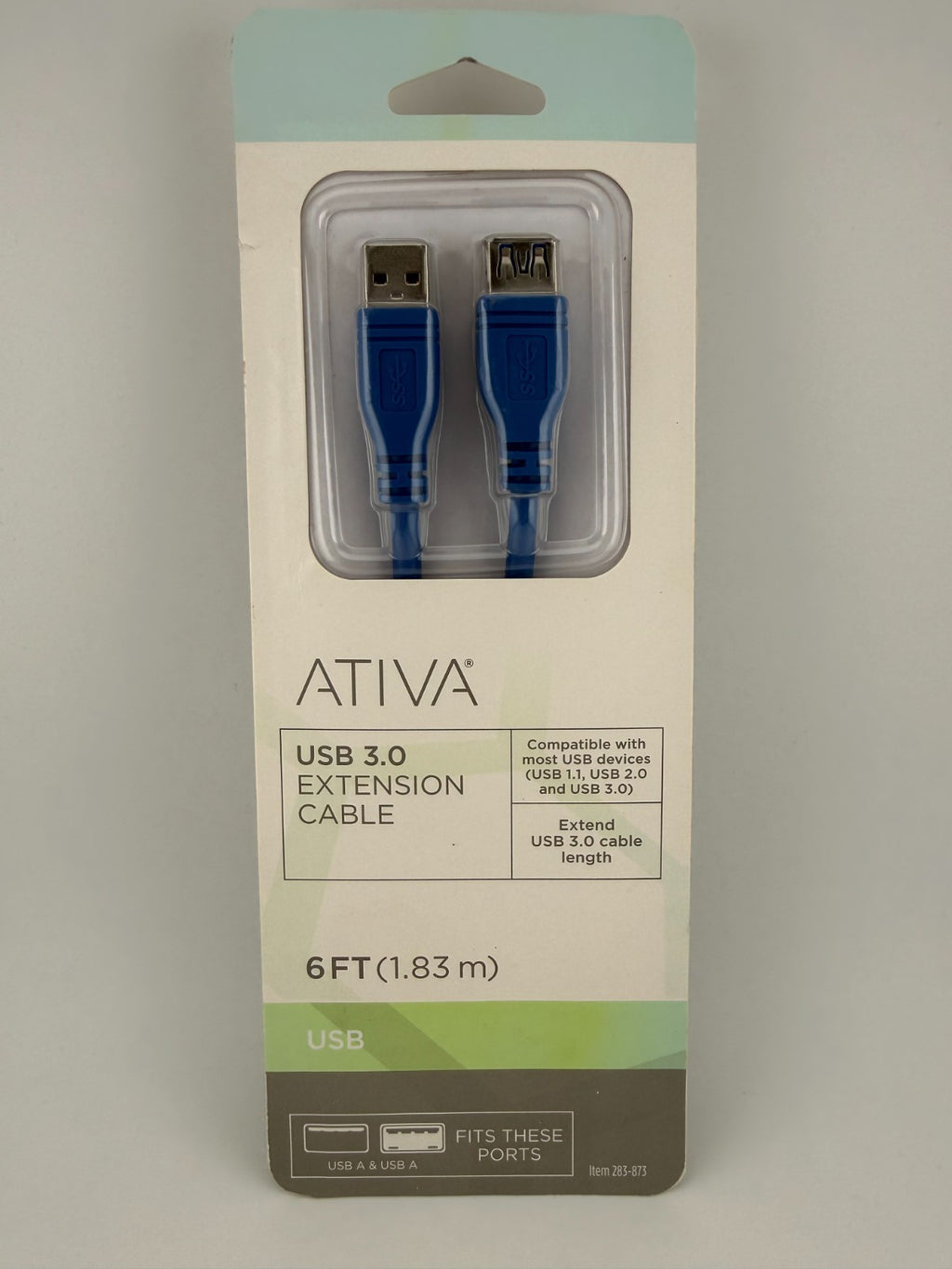 NEW Ativa 283-873 Blue USB-A Male to Female 1.83m PC 6ft USB 3.0 Extension Cable