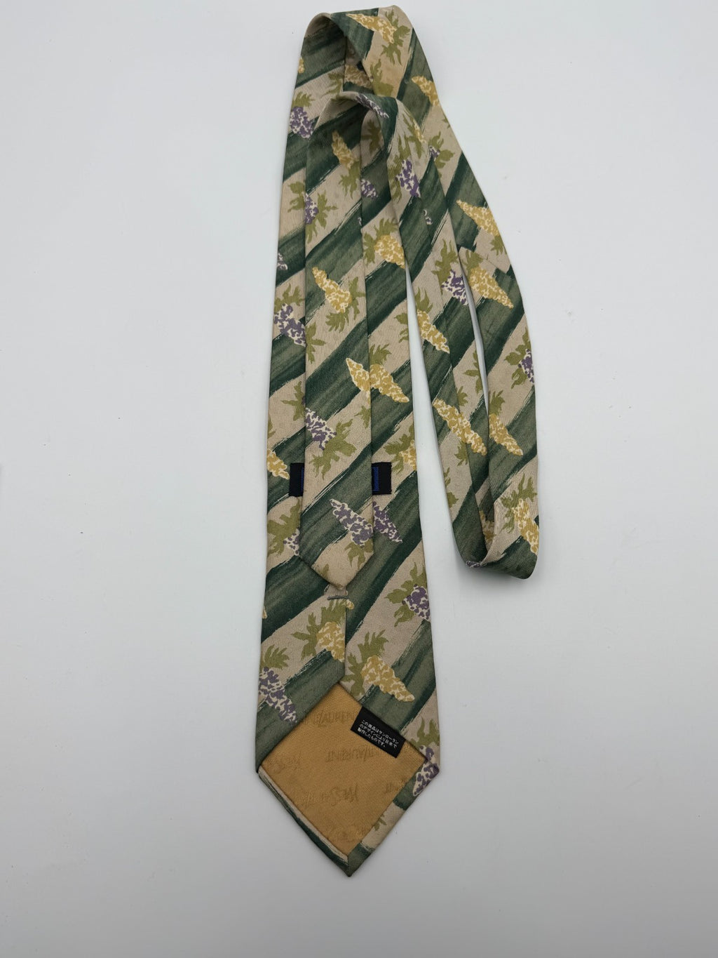 Vintage Yves Saint Laurent Necktie 100% Silk Tie Green Beige Floral Abstract Tie