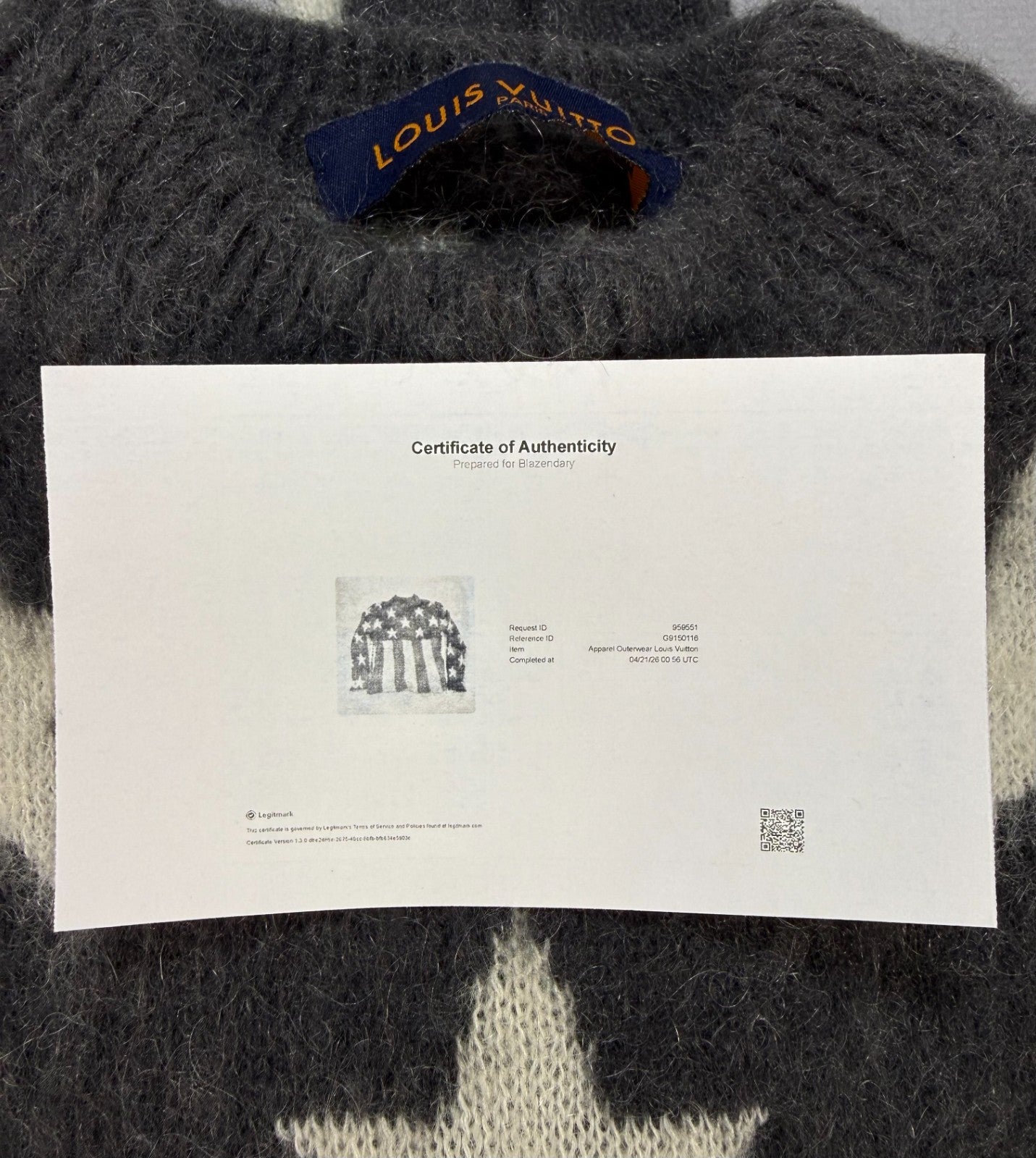 Louis Vuitton Mohair Sweater Men's Small Gray White American Flag Long Sleeve