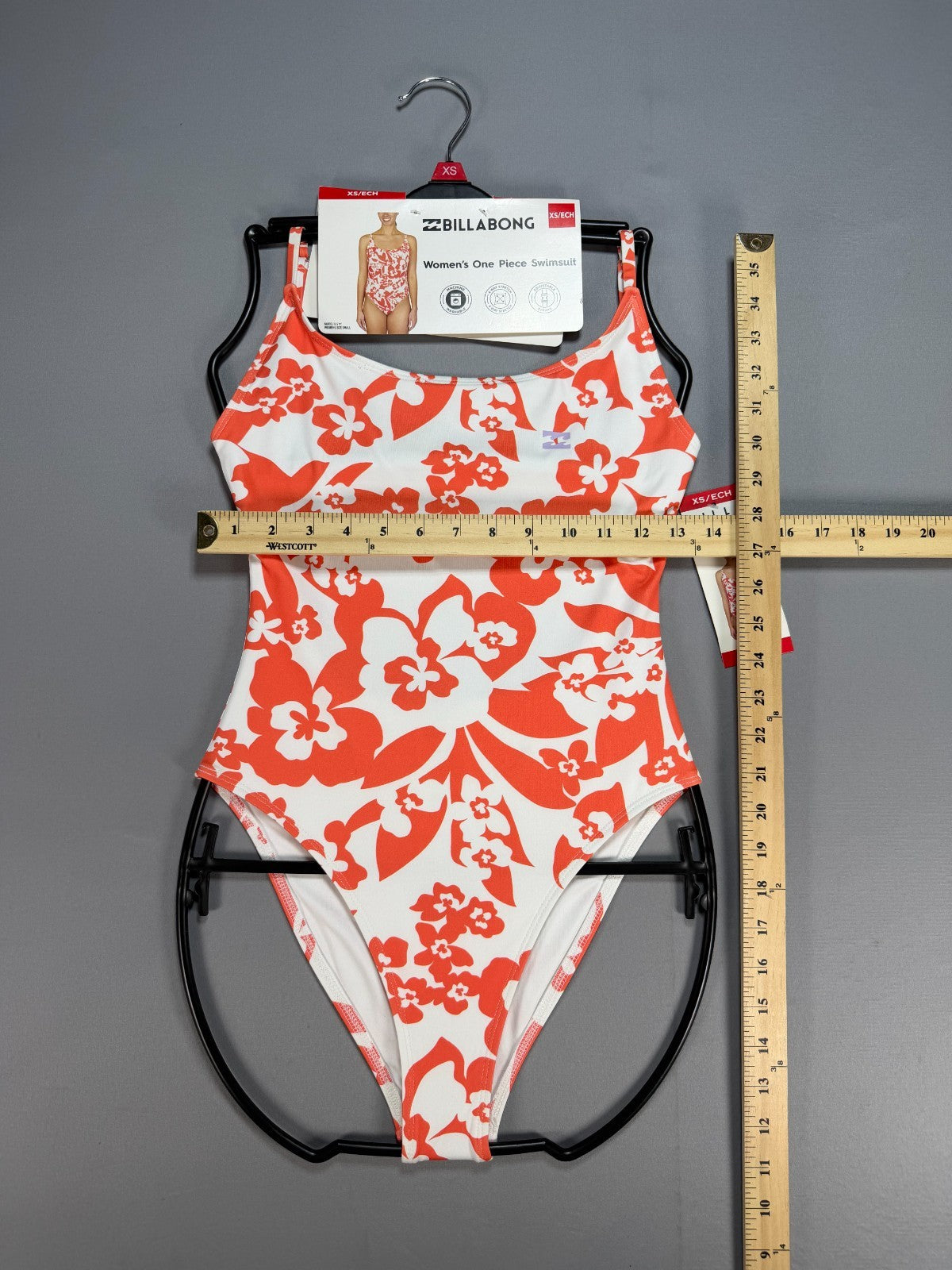 NWT Billabong One-Piece Swimsuit Women XS Orange Floral Sleeveless Summer Beach