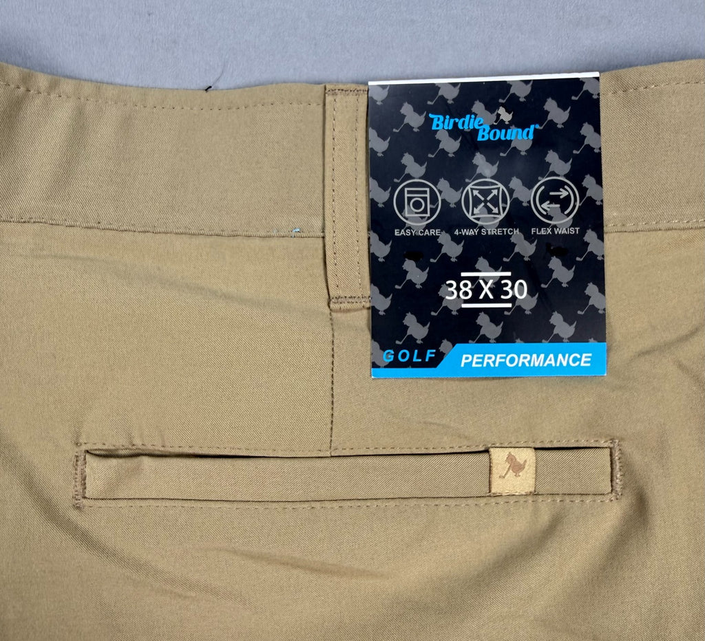 Birdie Bound Regular Fit Golf Pants Men's 38x30 Beige Performance Straight Leg