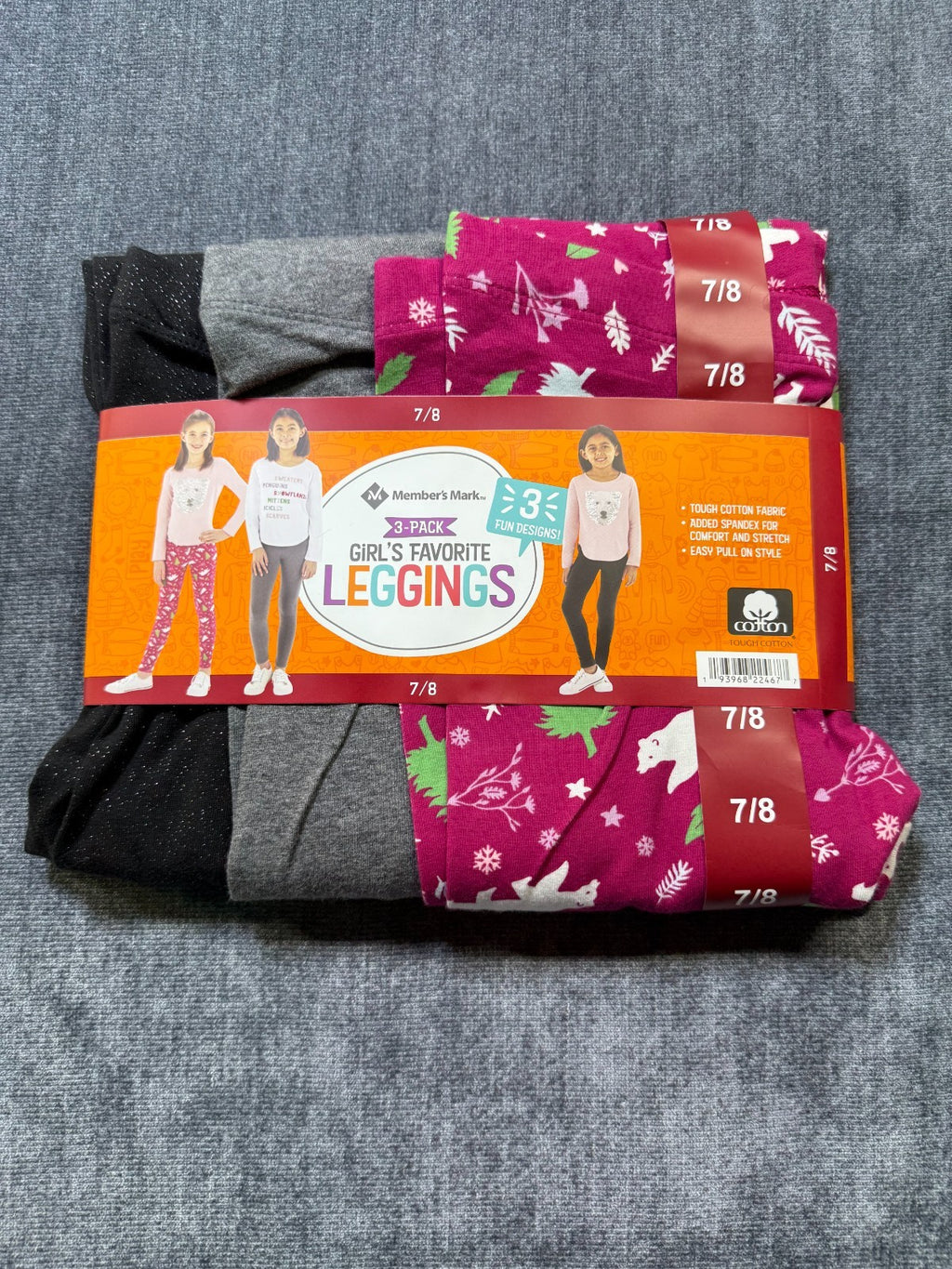 NWT Member's Mark My Favorite Leggings Girls 7/8 Multicolor Preppy - 3-Pack