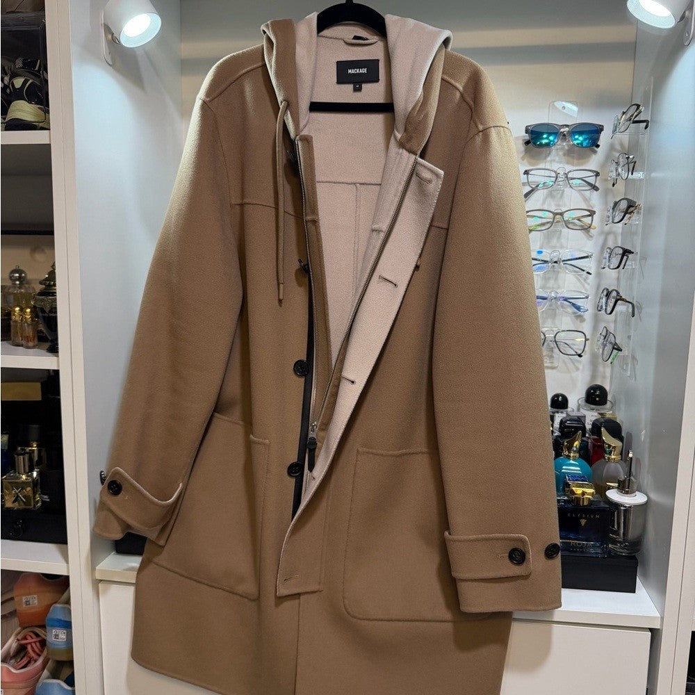 Mackage Men's Beige Hooded Trench Coat