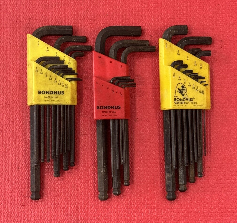 Bondhus Tools 3 PC Set Ball End Tip Hex Key Sets - SAE & Metric 31PCS Total