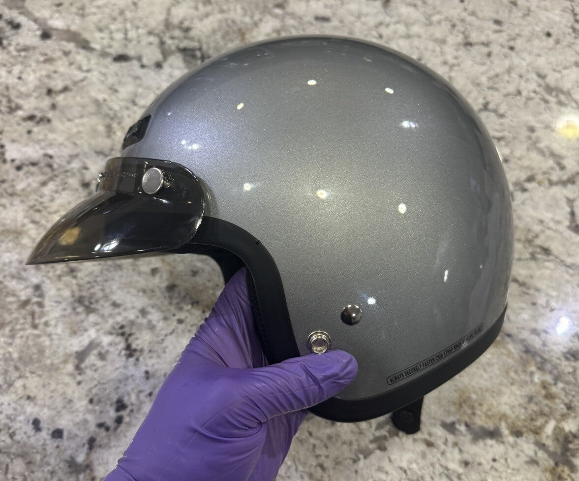 Z1R Open Face Helmet Gloss Silver, Unisex Size XS DOT Motorcycle Helmet NEW