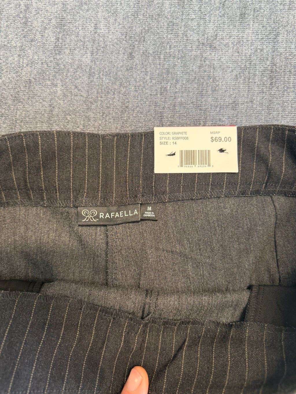 NWT Rafaella Pull-on Stretch Pants Women 14 Brown Graphite Stripe Classic Preppy