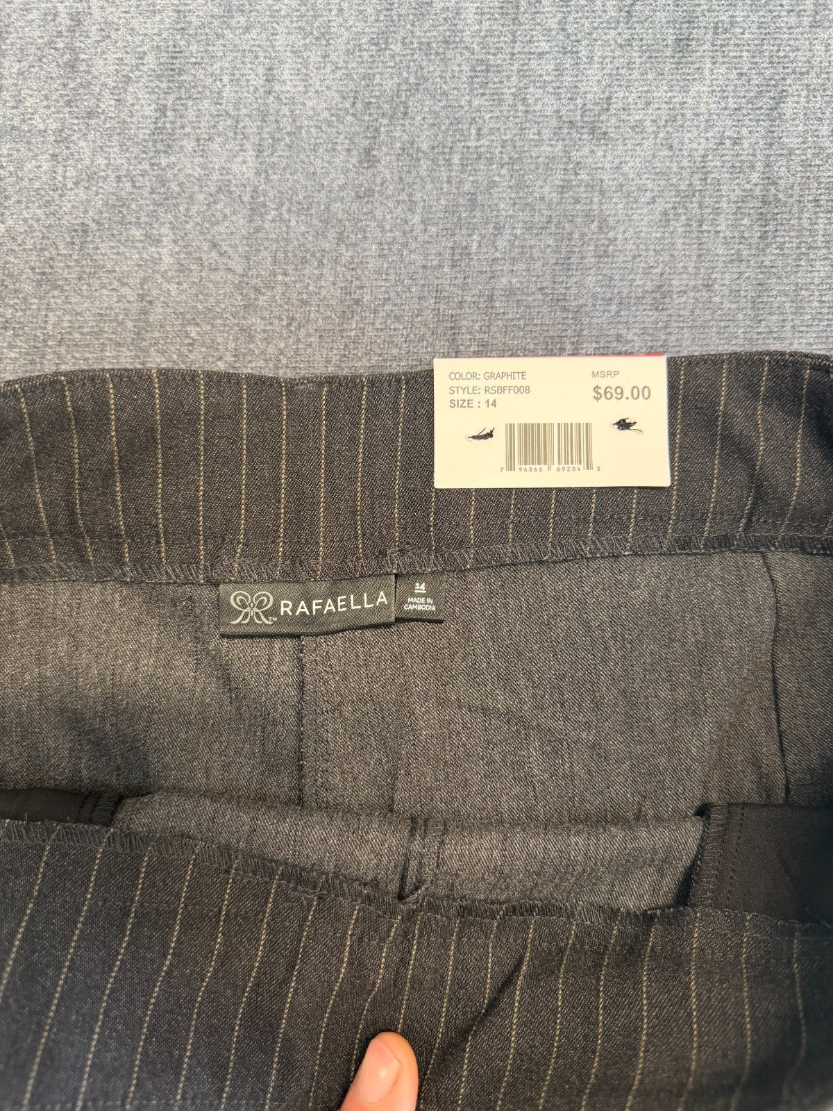 NWT Rafaella Pull-on Stretch Pants Women 14 Brown Graphite Stripe Classic Preppy