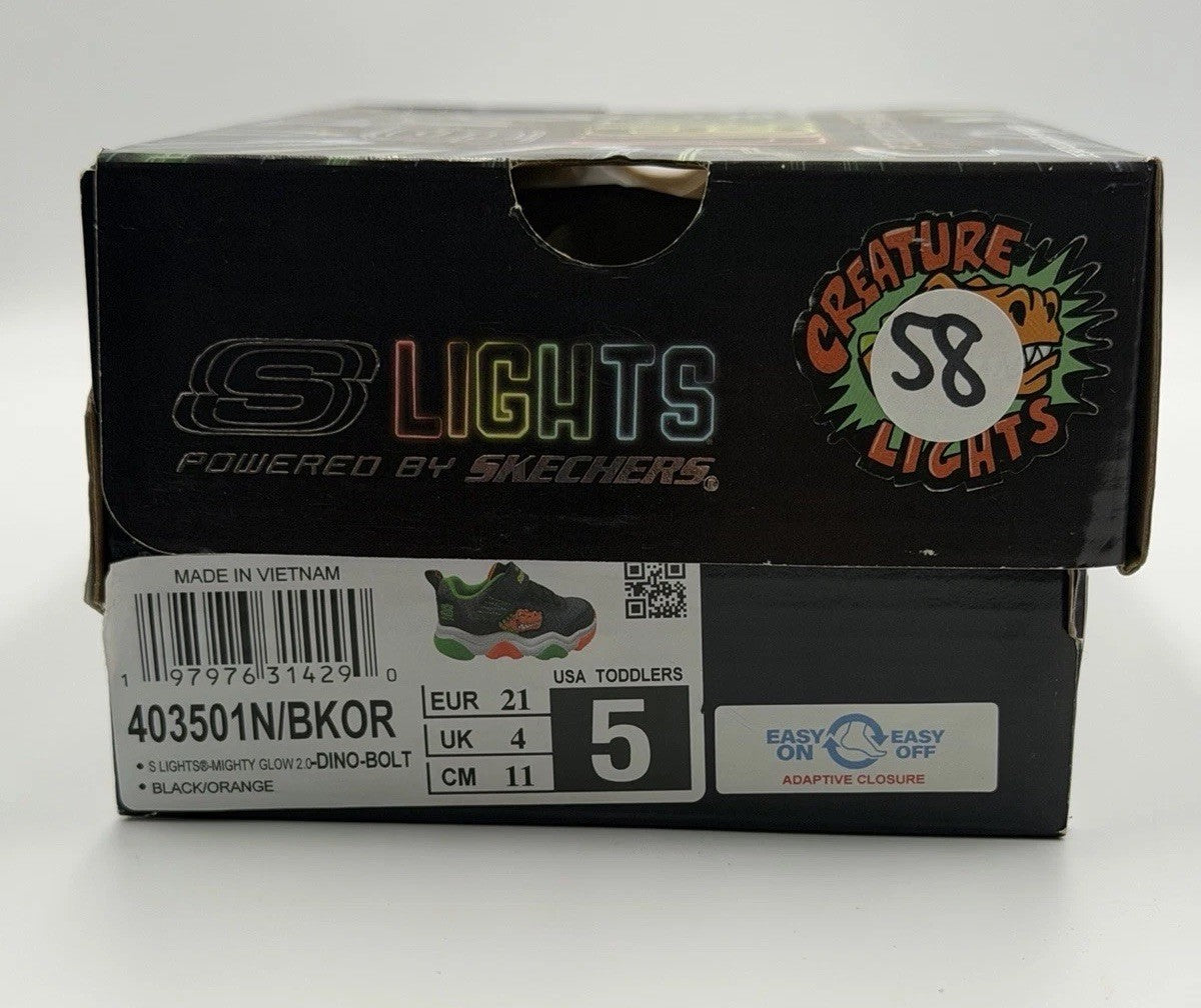 Skechers S Lights Mighty Glow 2.0-Dino Bolt Black Toddler Size 5 NEW WITH BOX