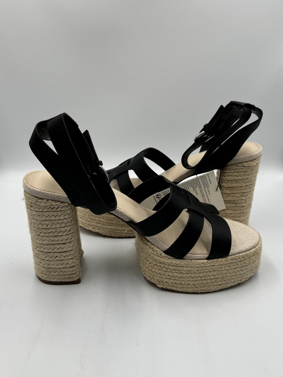 NWB The Drop Bea Cognac Platform Heeled Sandals Women's 13 Black/Beige Hipster
