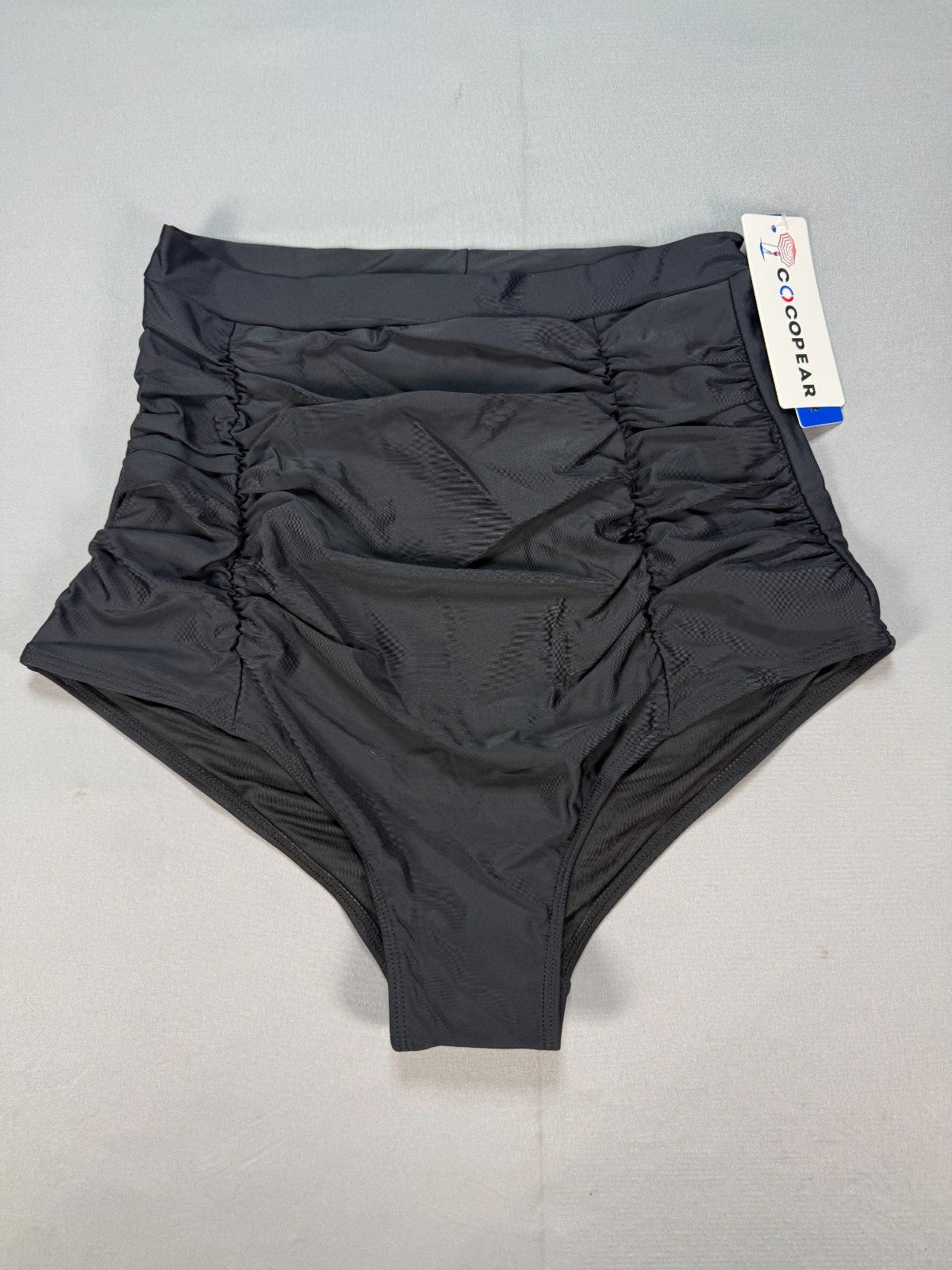 Cocopear High Waisted Ruched Bikini Bottom Women's Medium Black Summer Beach