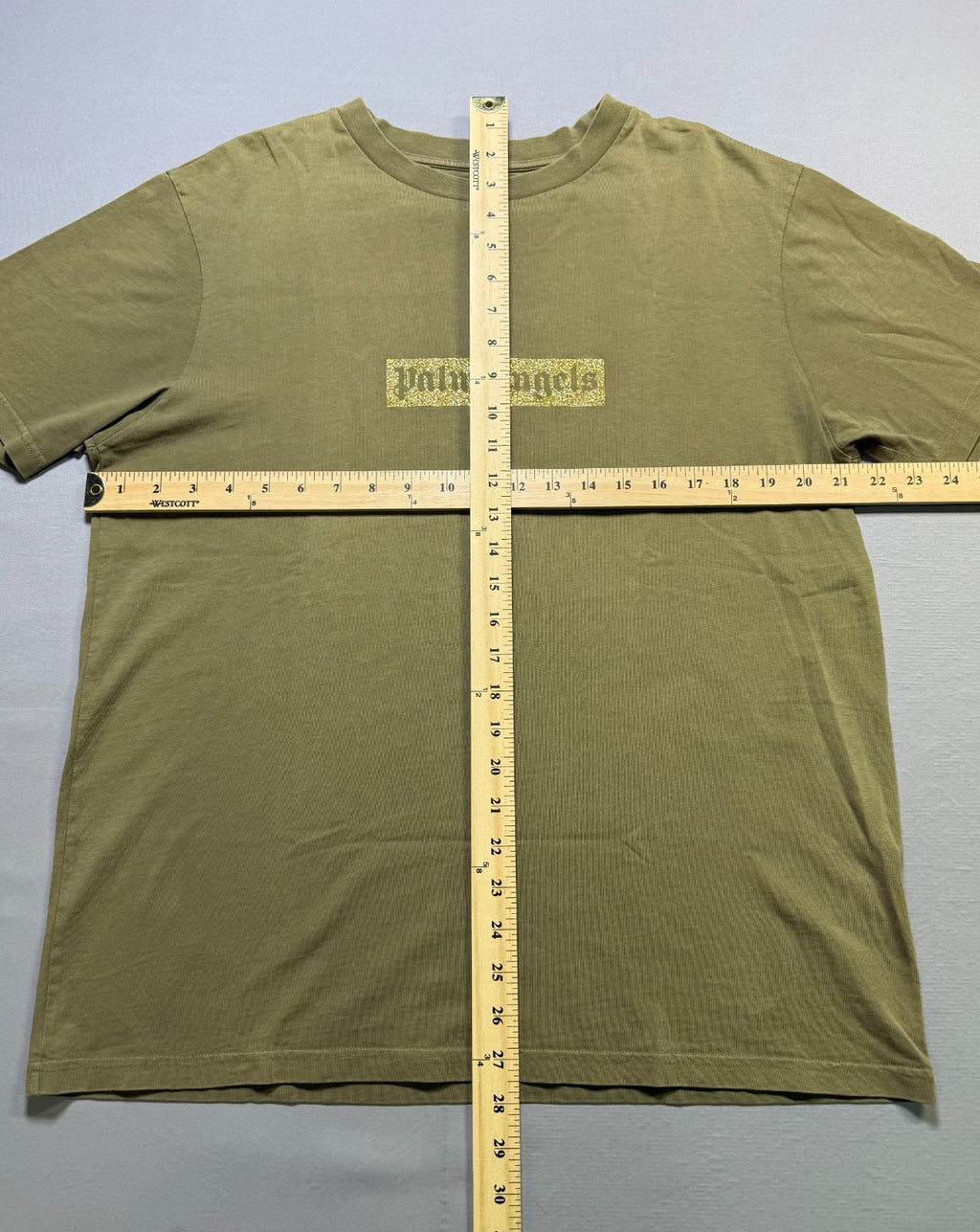 NWT Palm Angels T-Shirt Men's Large Olive Green Logo Short Sleeve Crew Neck