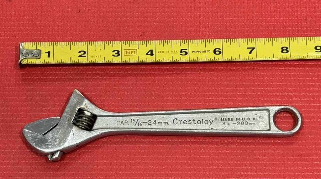 Vintage Crescent Crestoloy 8” Adjustable Wrench CAP.15/16-24mm  Made In USA Nice