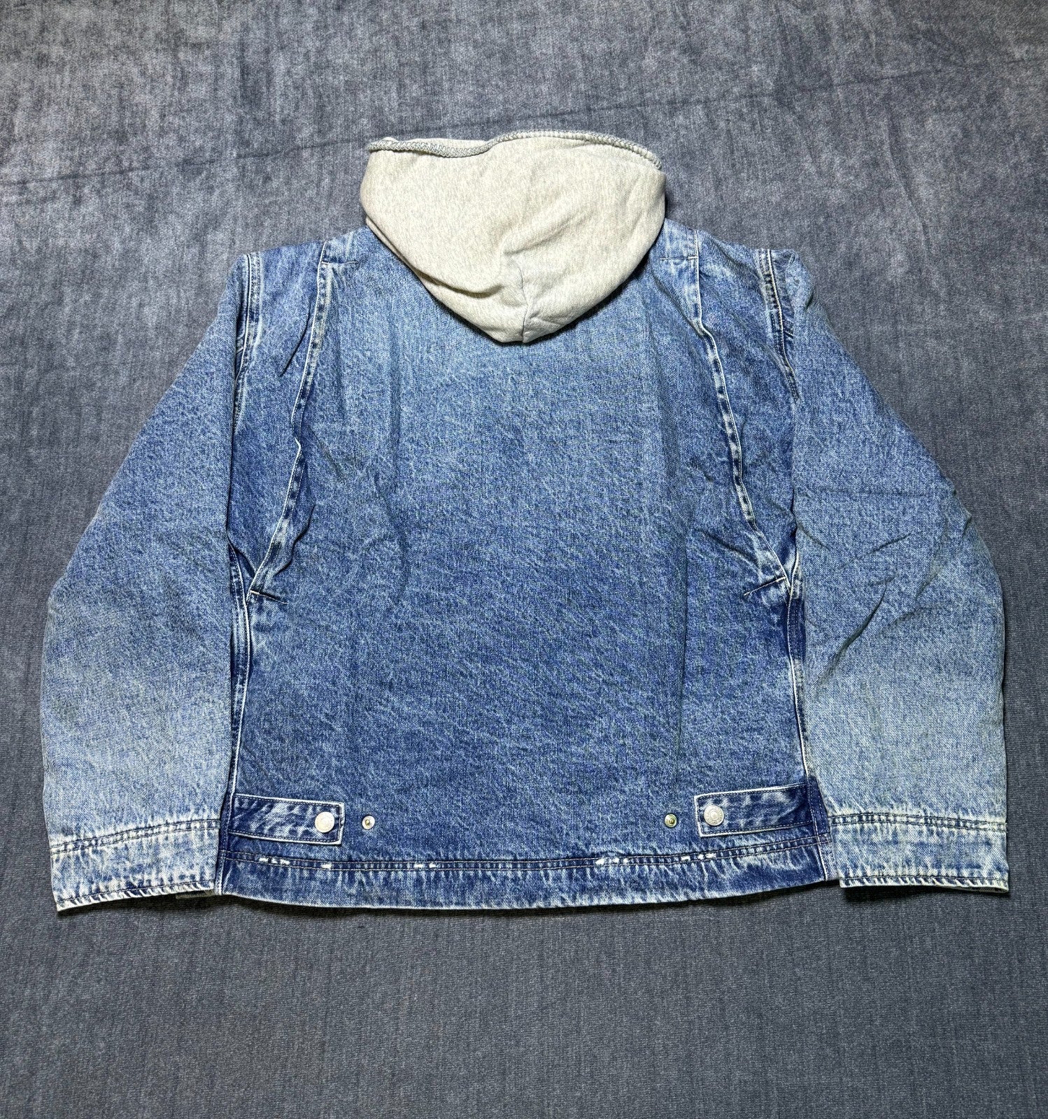 Gap X MadHappy Denim Jacket Men's Medium Blue Full-Zip Hooded Long Sleeve Collar